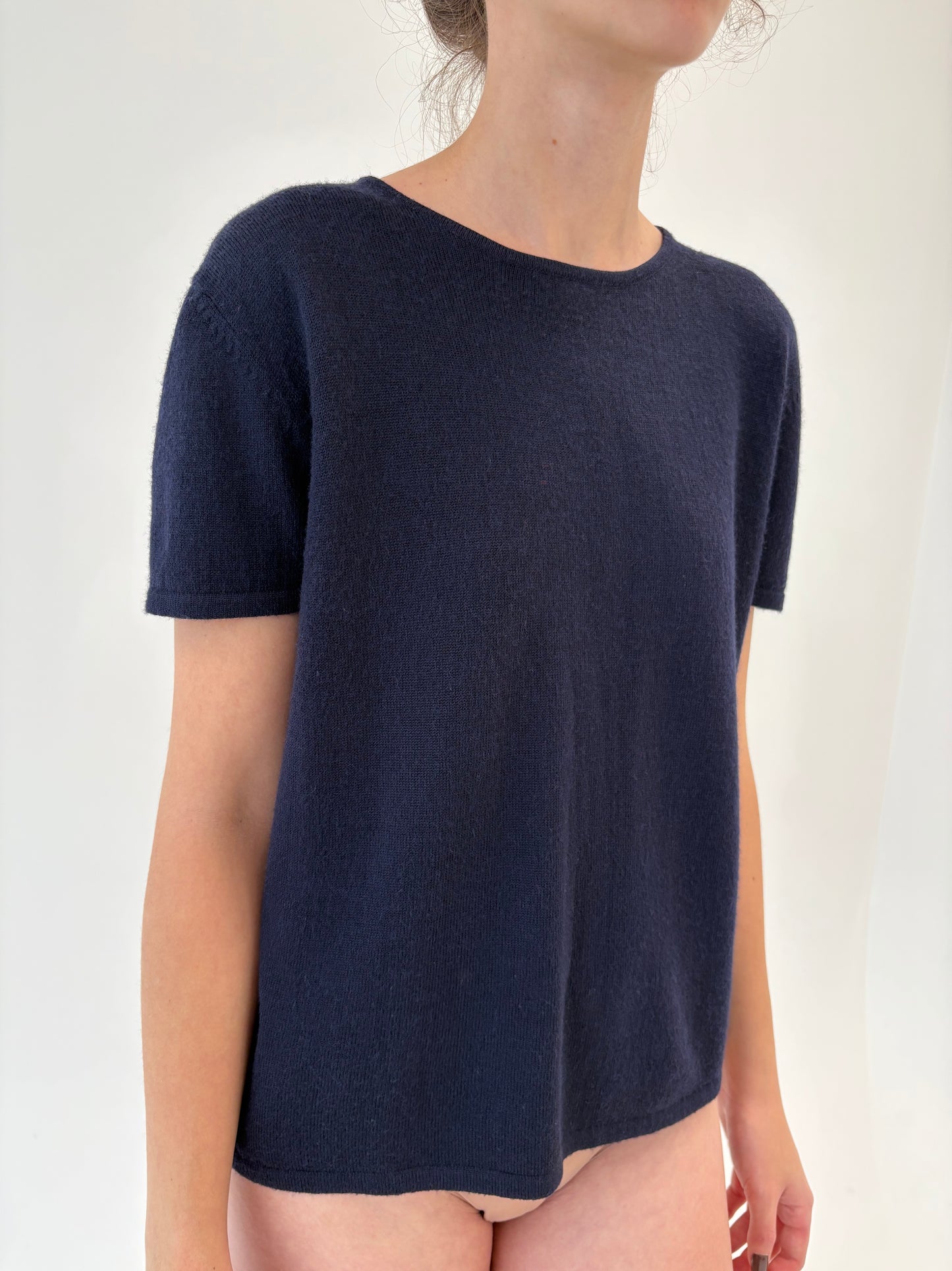 Top Navy blue din lana merino de gramaj mare