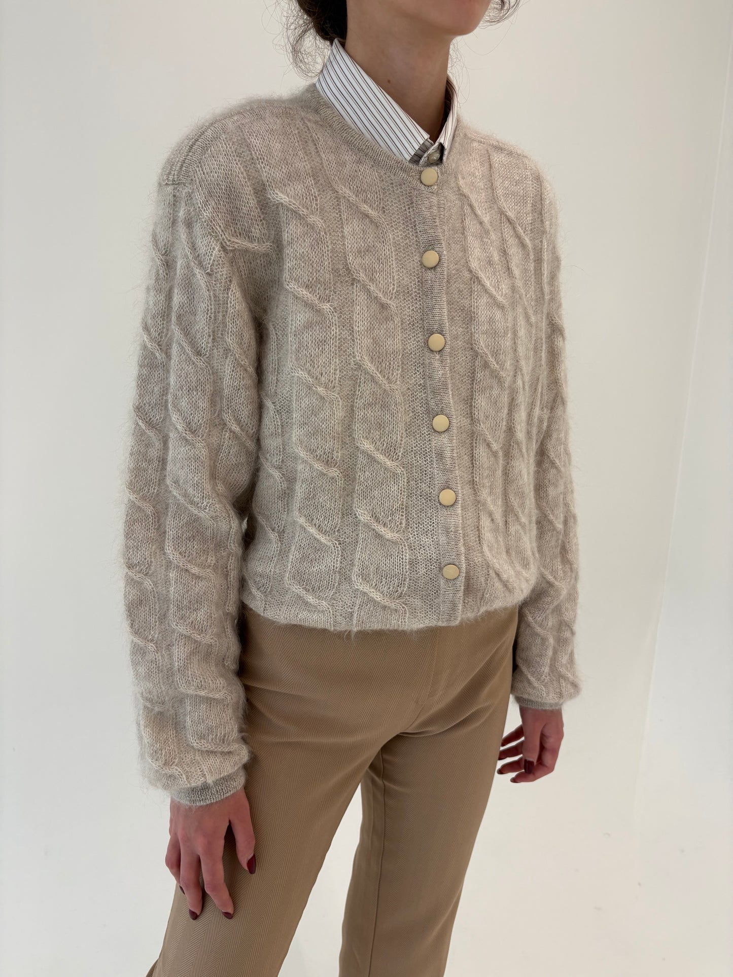 Cardigan luxury italian tip jachetă light nude din baby mohair