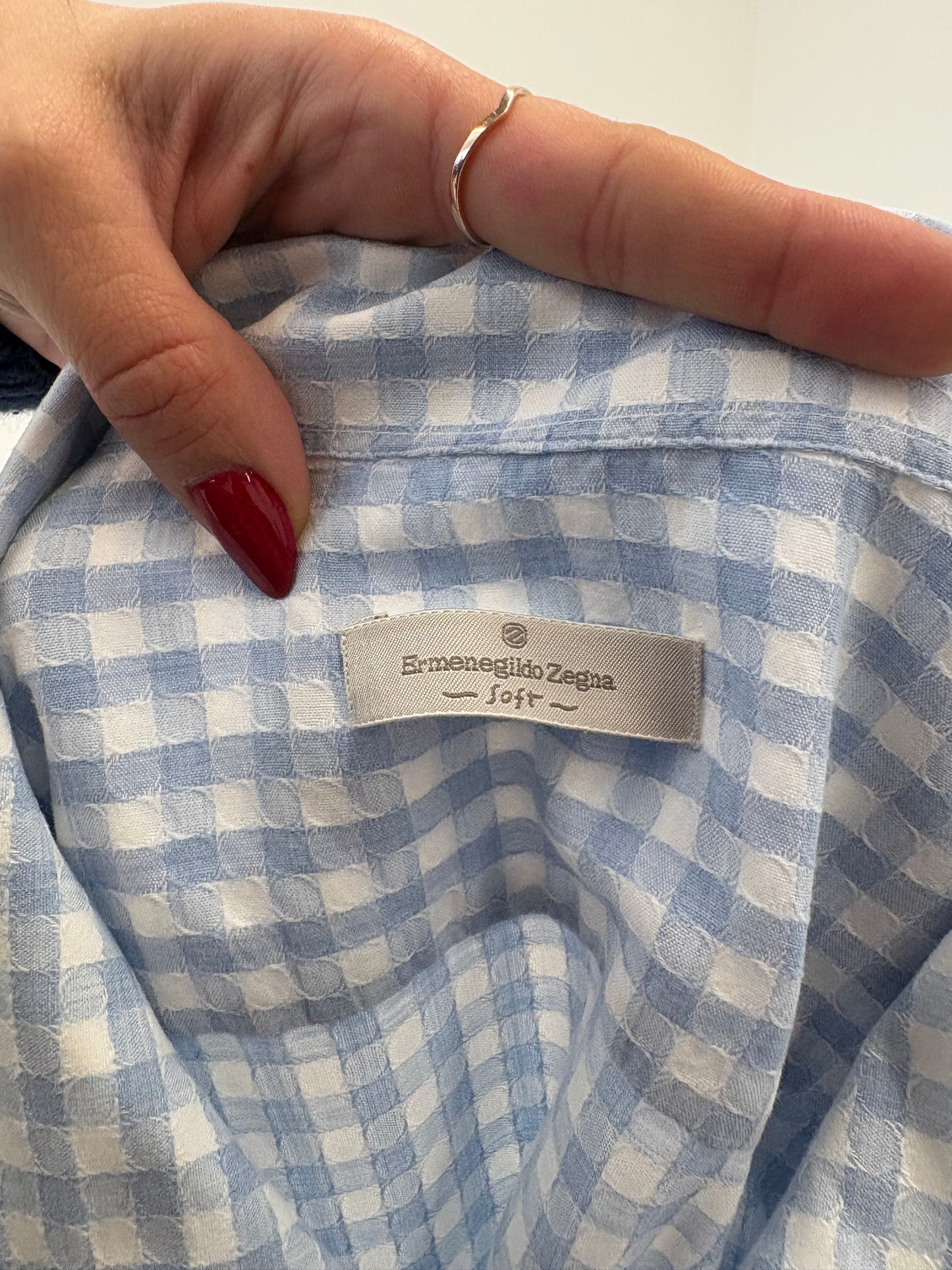 Cămașa Zegna ultra luxury din poplin tip jacquard în carouri baby blue