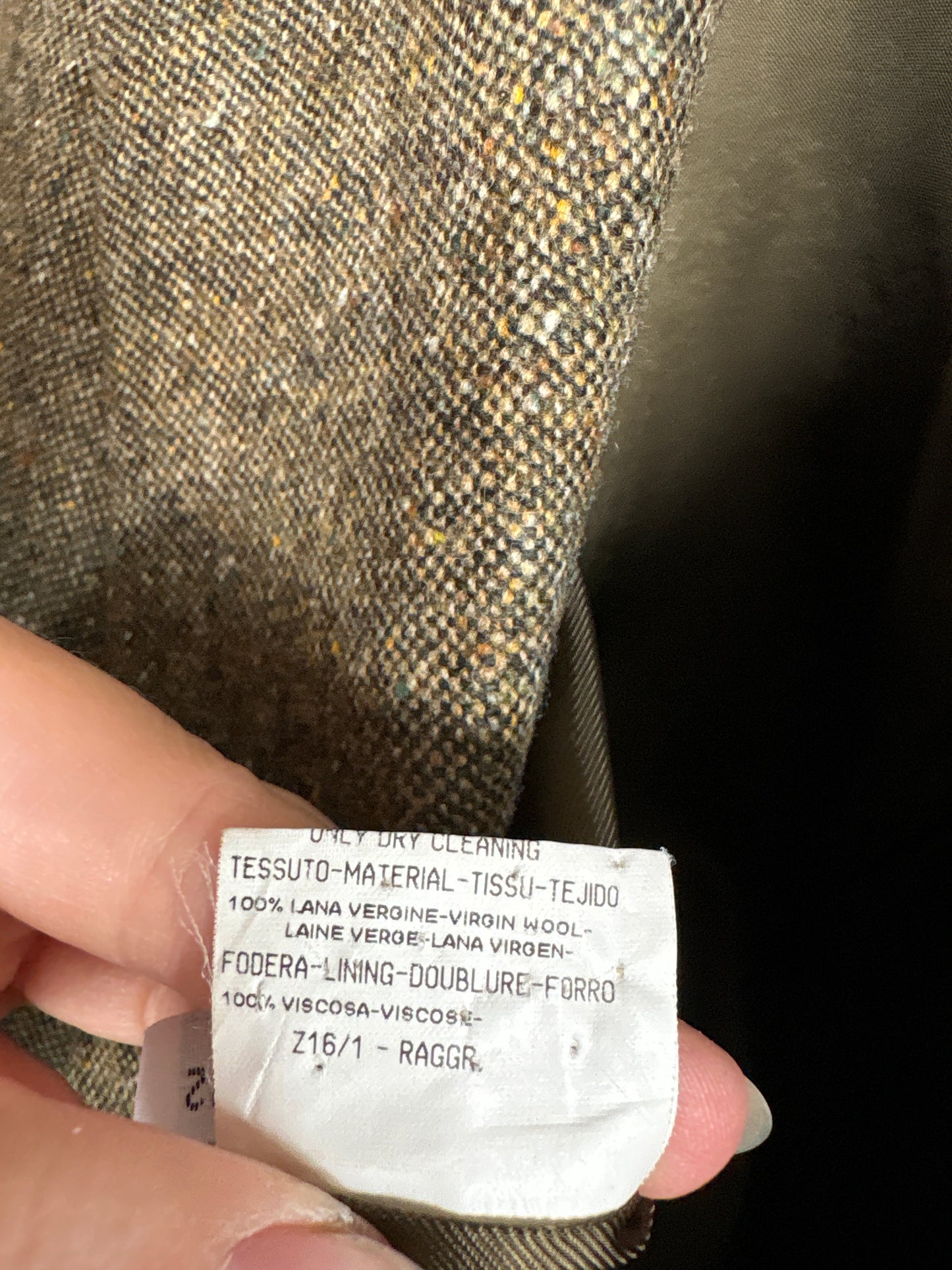 Sacou din tweed de lana plină în nuanțe de kaki, ivorie și mustariu