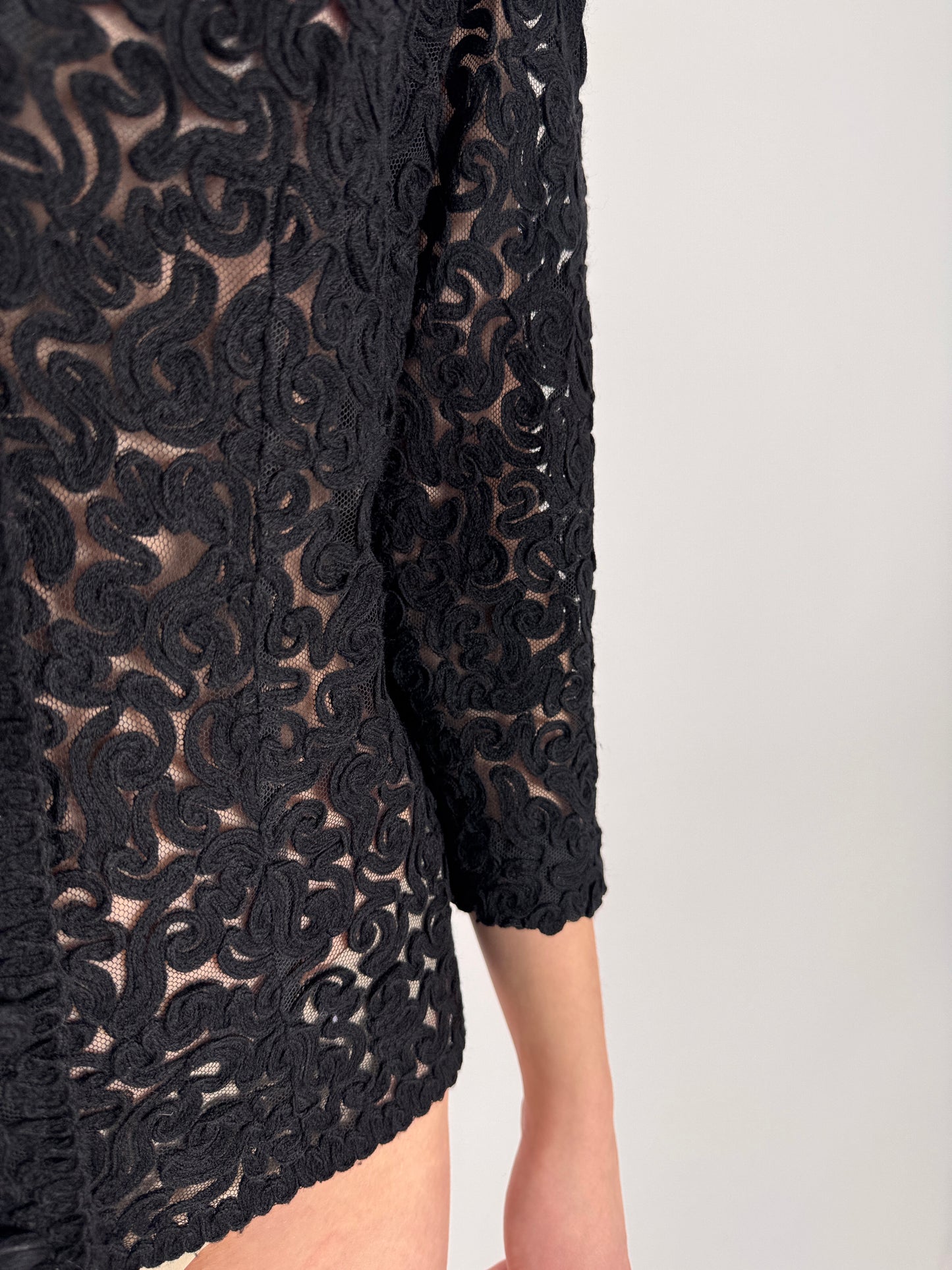 Set vintage negru excepțional din dantelă de lana extrafina