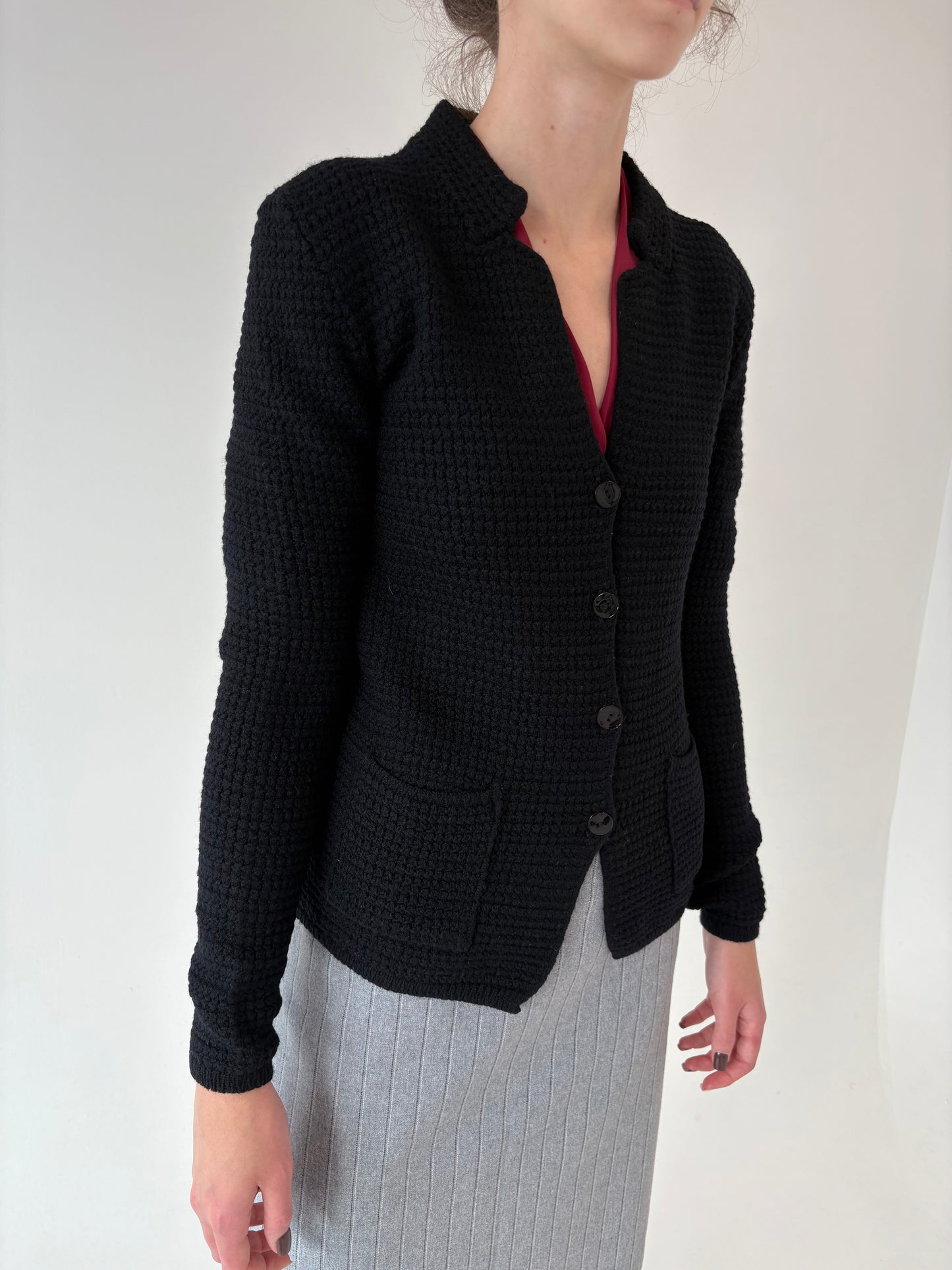 Cardigan negru italian super premium din lana merino extrafina de gramaj mare