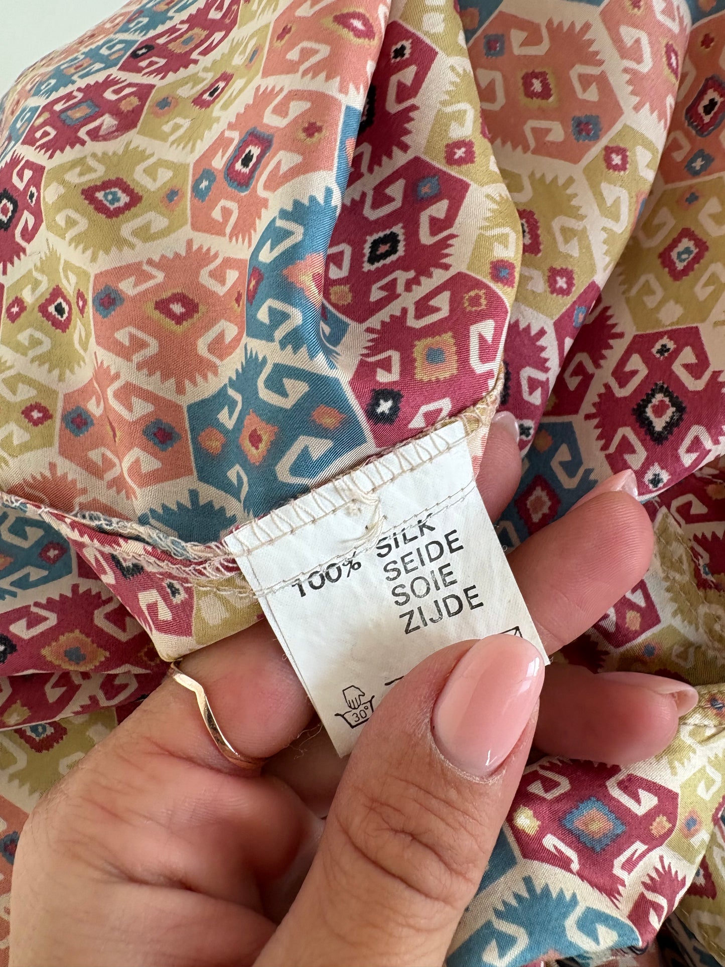 Cămașa vintage din mătase naturală cu print în stil anii 70