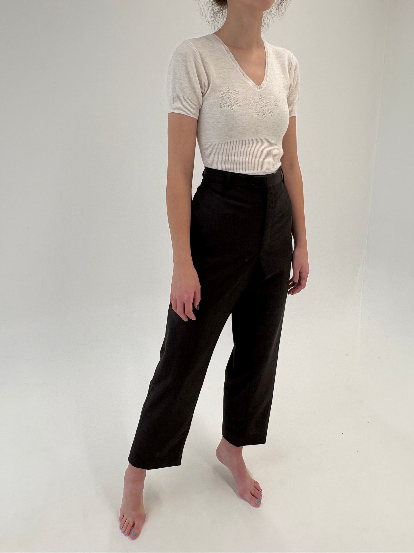 Pantaloni chocolate brown din stofă excepțională de lana extrafina