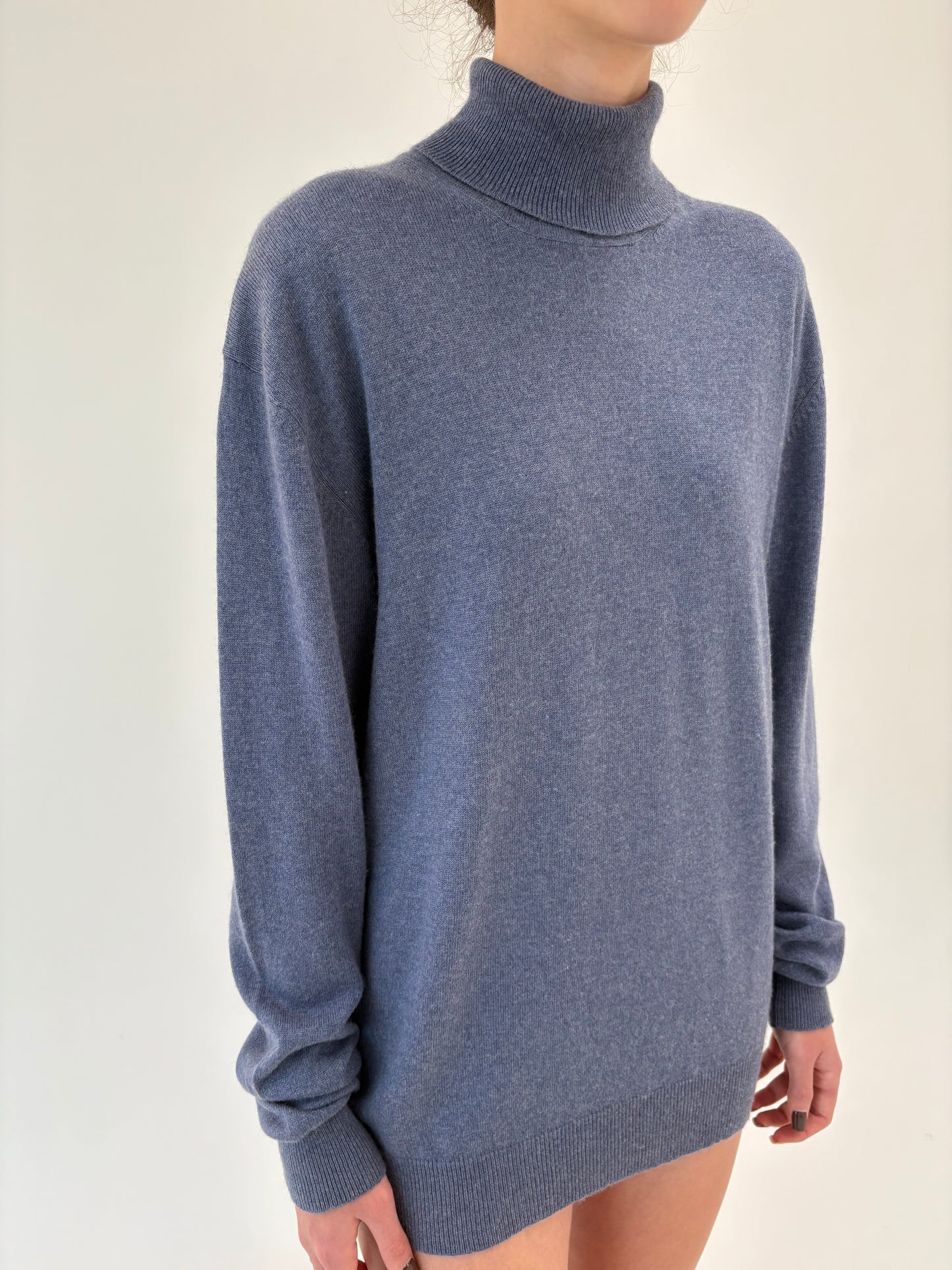 Maleta tall jeans blue din cașmir și mătase naturală