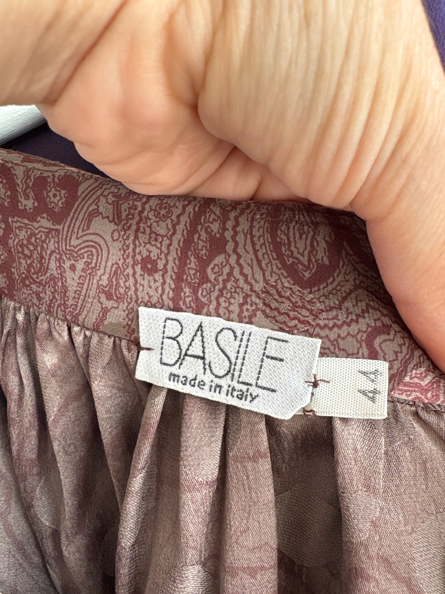 Fustă italiană din mătase naturală cu print paisley și talie ultra înaltă