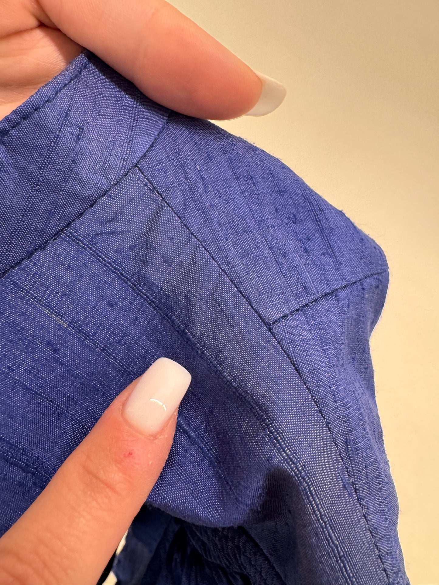 Sacou / corsaj din mătase naturală dupioni indigo blue cu umeri bufanți