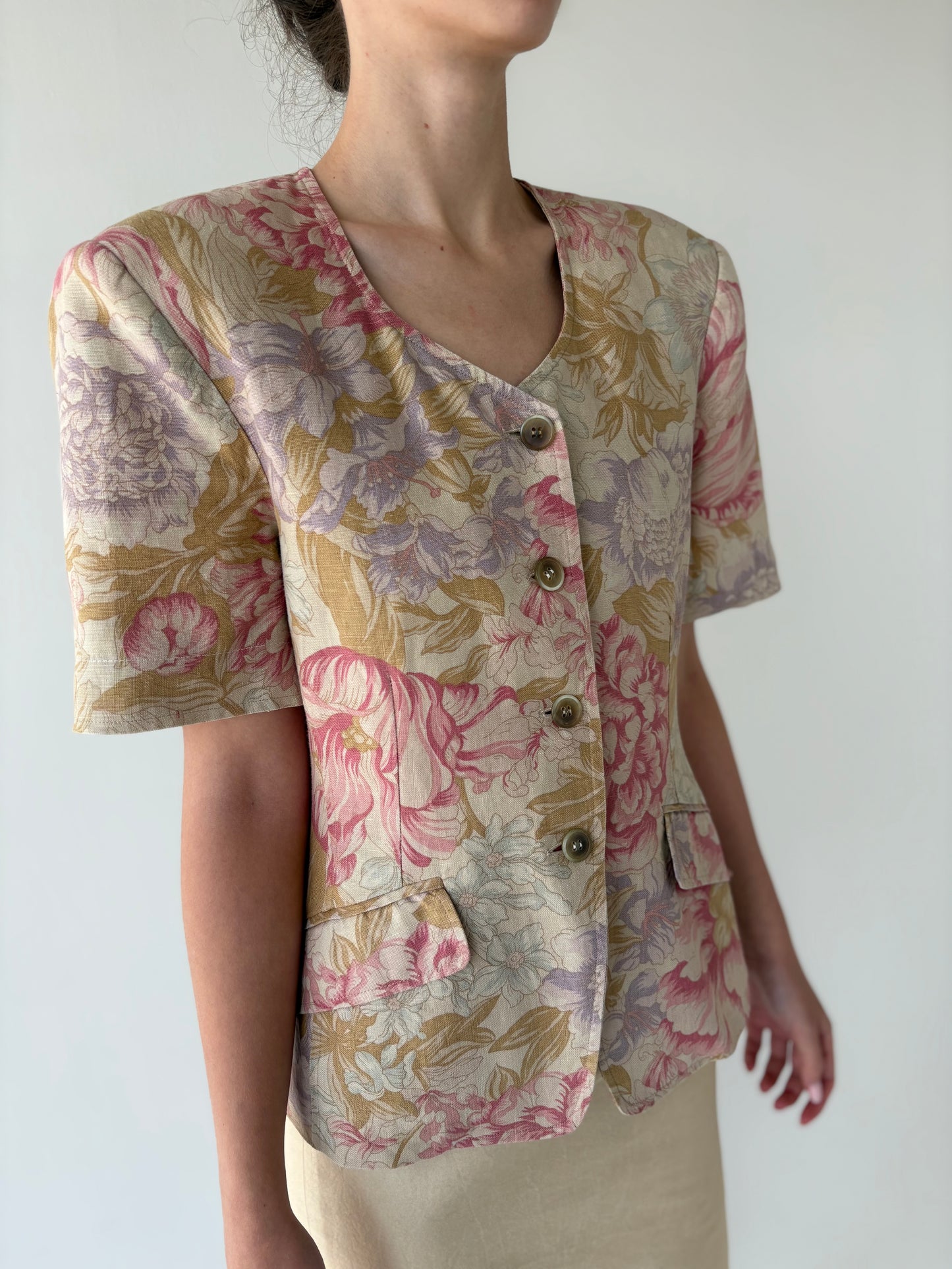 Sacou luxury Marella by Max Mara ușor cambrat din in cu print floral