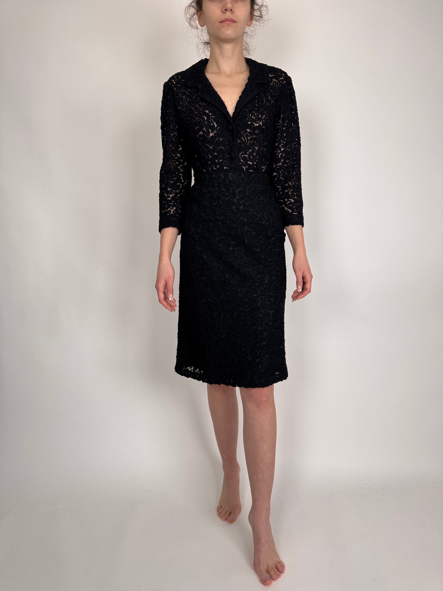 Set vintage negru excepțional din dantelă de lana extrafina