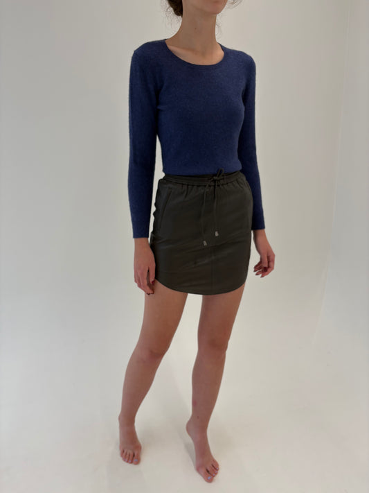 Fustă din piele naturală dark chocolate brown cu influențe ușor sport