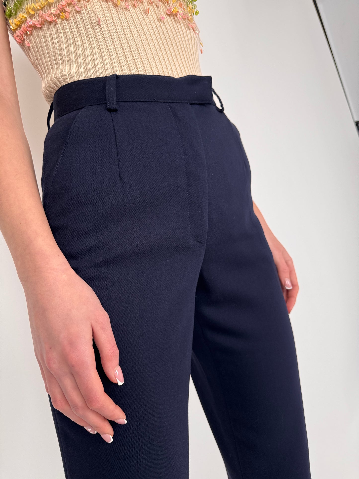 Pantaloni Navy cu talie ultra marcată înaltă