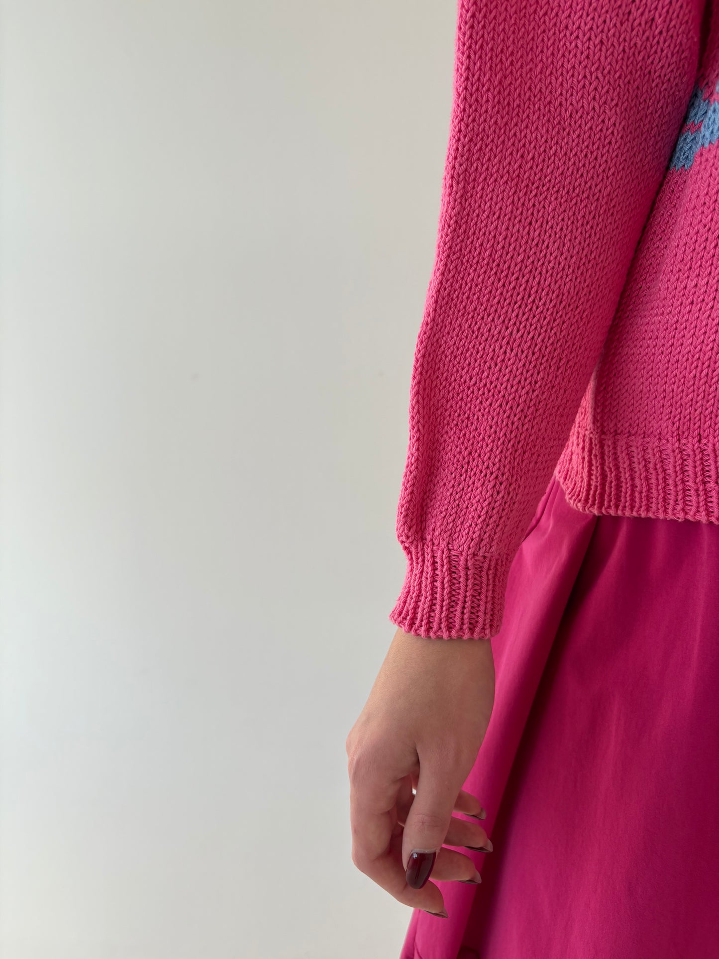 Cardigan vintage Barbie pink lucrat manual din bumbac de gramaj mare