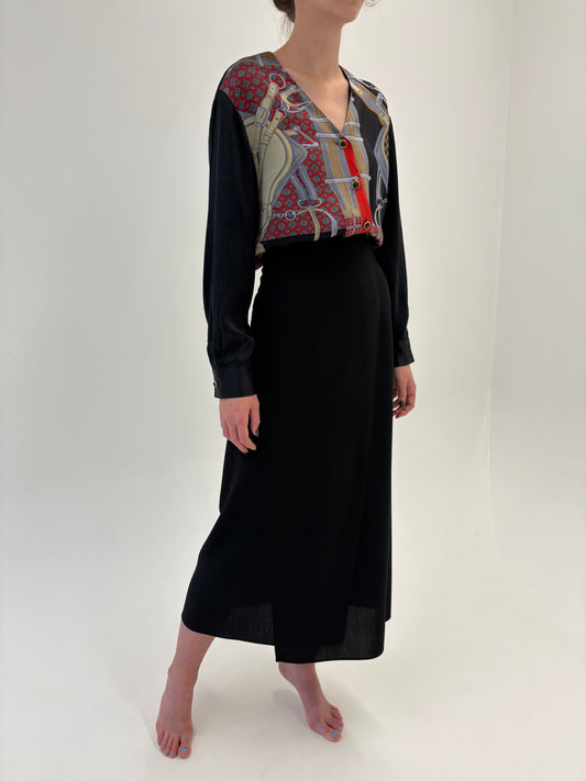 Fustă maxi neagră din lana extrafina de la zi la seară în croi petrecut