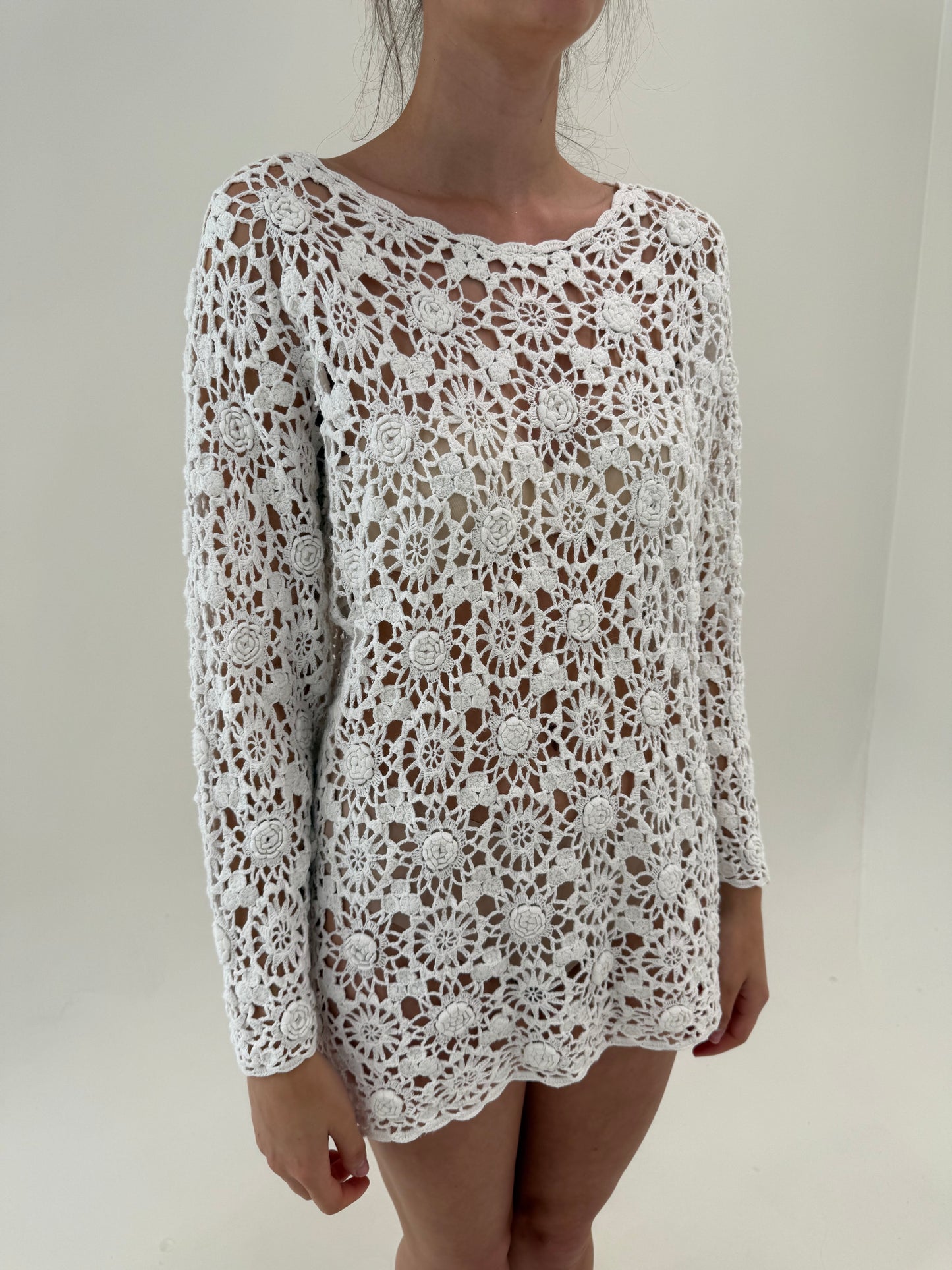 Soft knit macrame de vară din bumbac excepțional în croi lejer