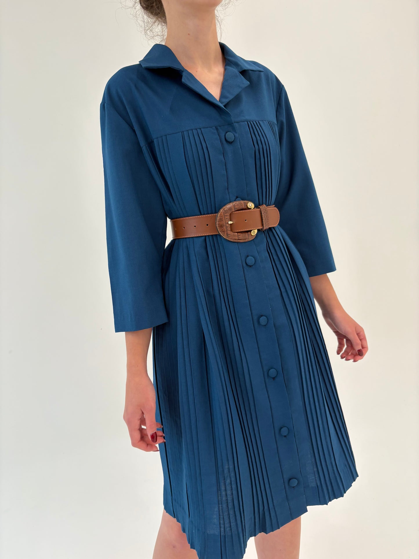 Pardesiu/ rochie vintage din lana cu pliseuri