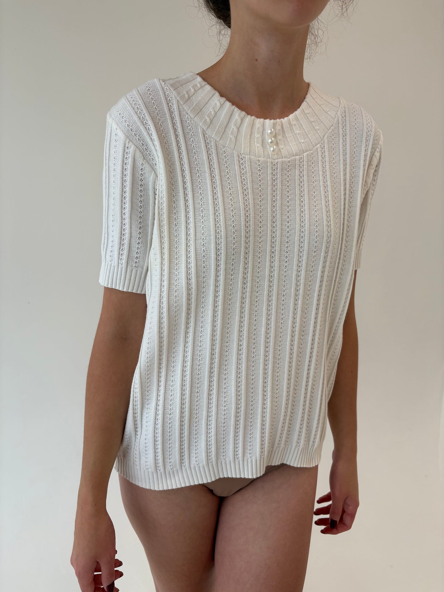 Top vintage din jerse texturat din mix de lana extrafina