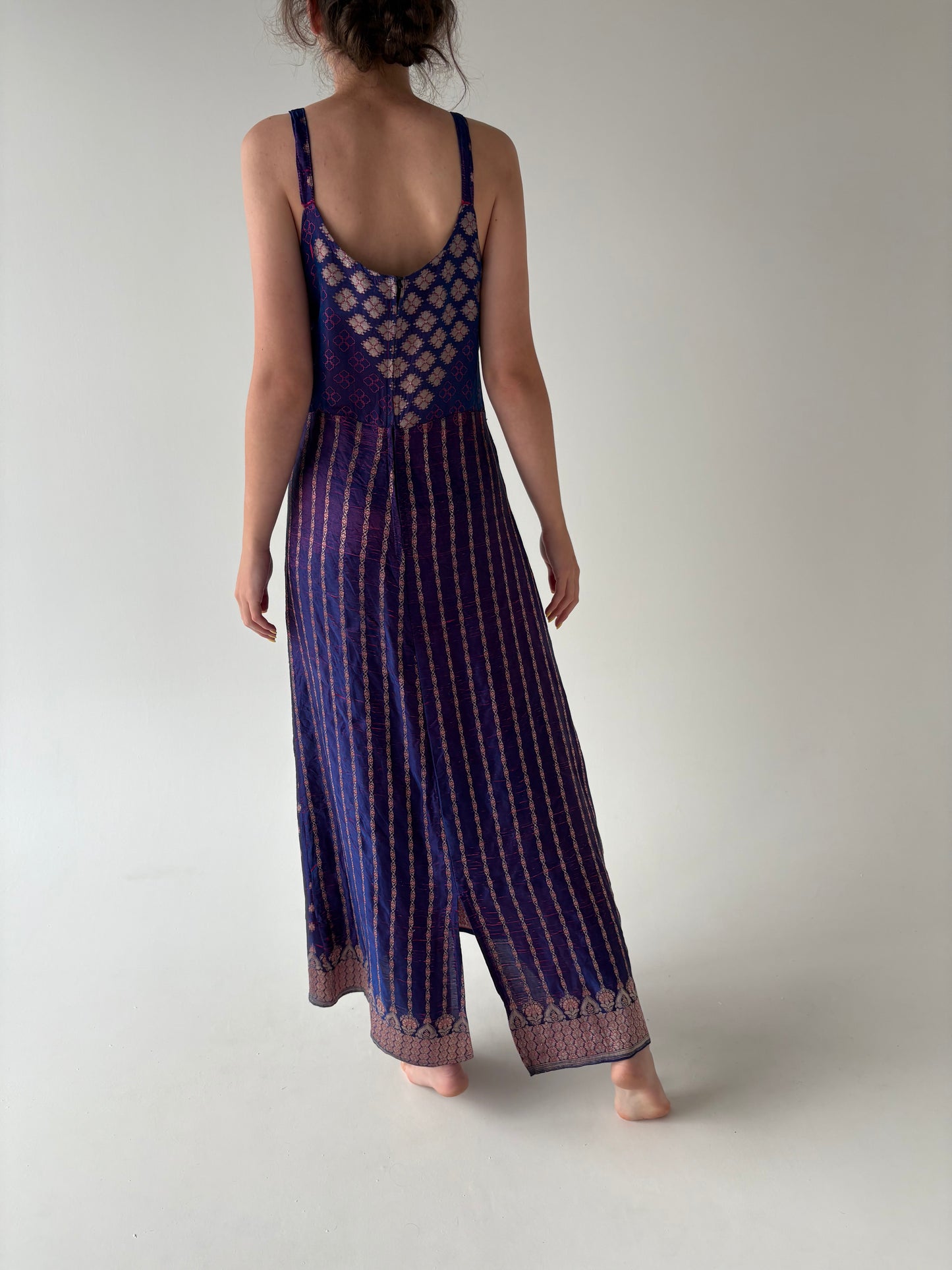 Rochie vintage maxi din jacquard moale de mătase naturală