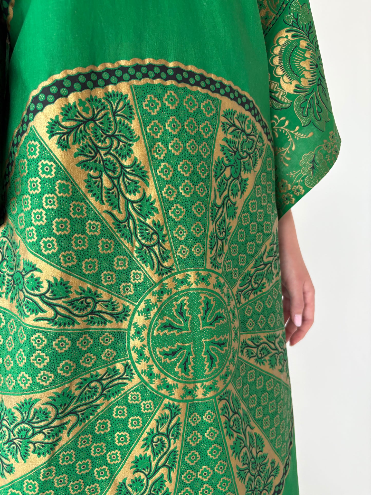 Kaftan maxi tall excepțional verde tare din pânză de bumbac