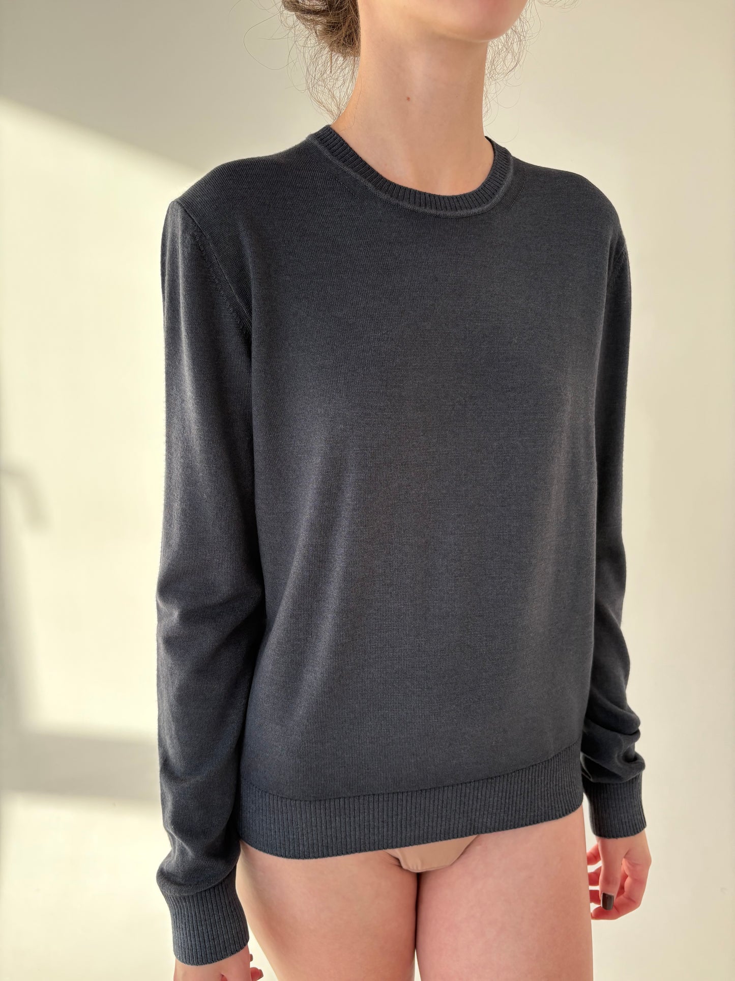 Pulover steel gray din lana extrafina de gramaj mare