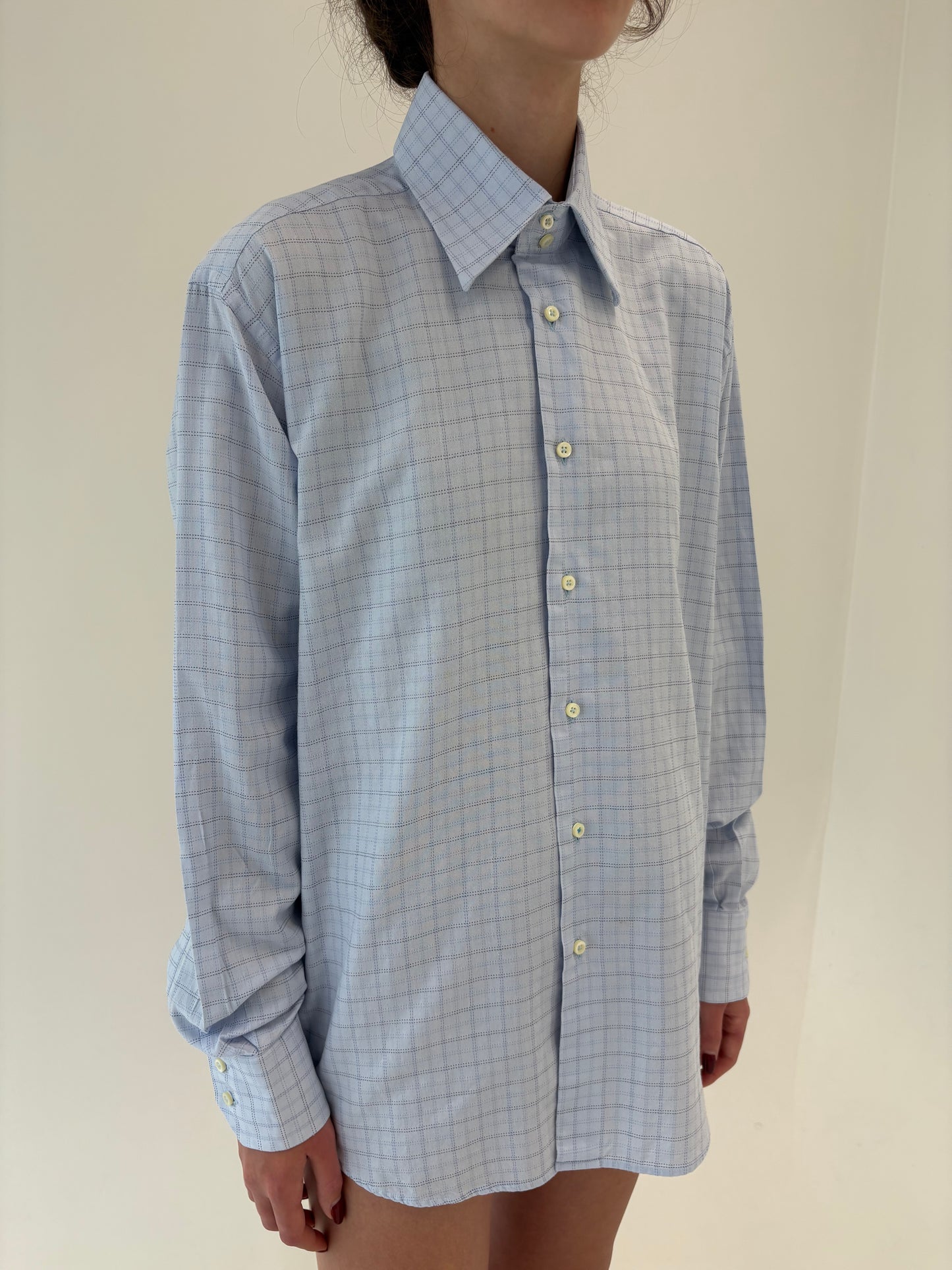 Cămașa premium baby blue din poplin gros de bumbac în croi actual