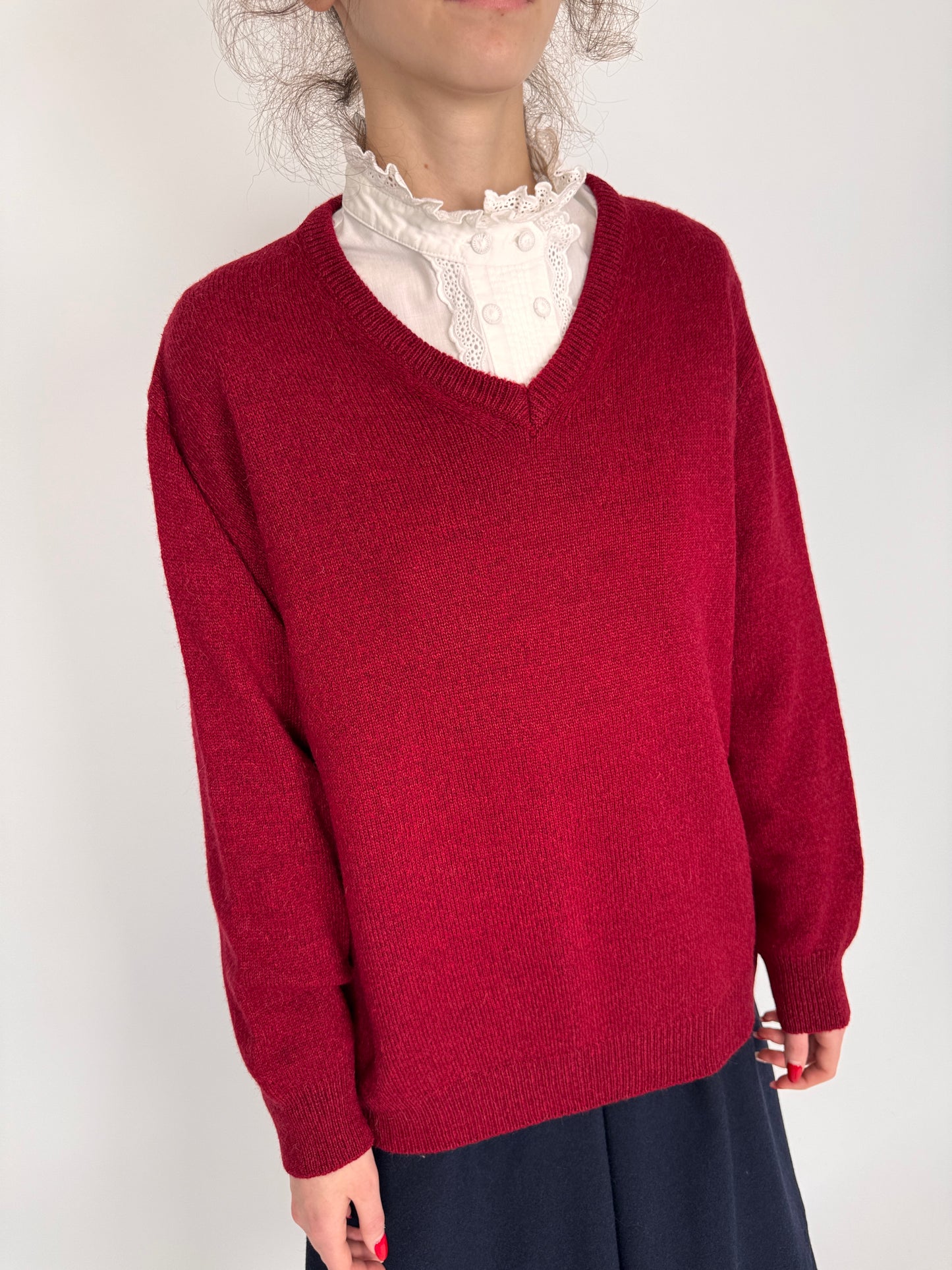 Pulover italian burgundy din lana extrafina de gramaj mare