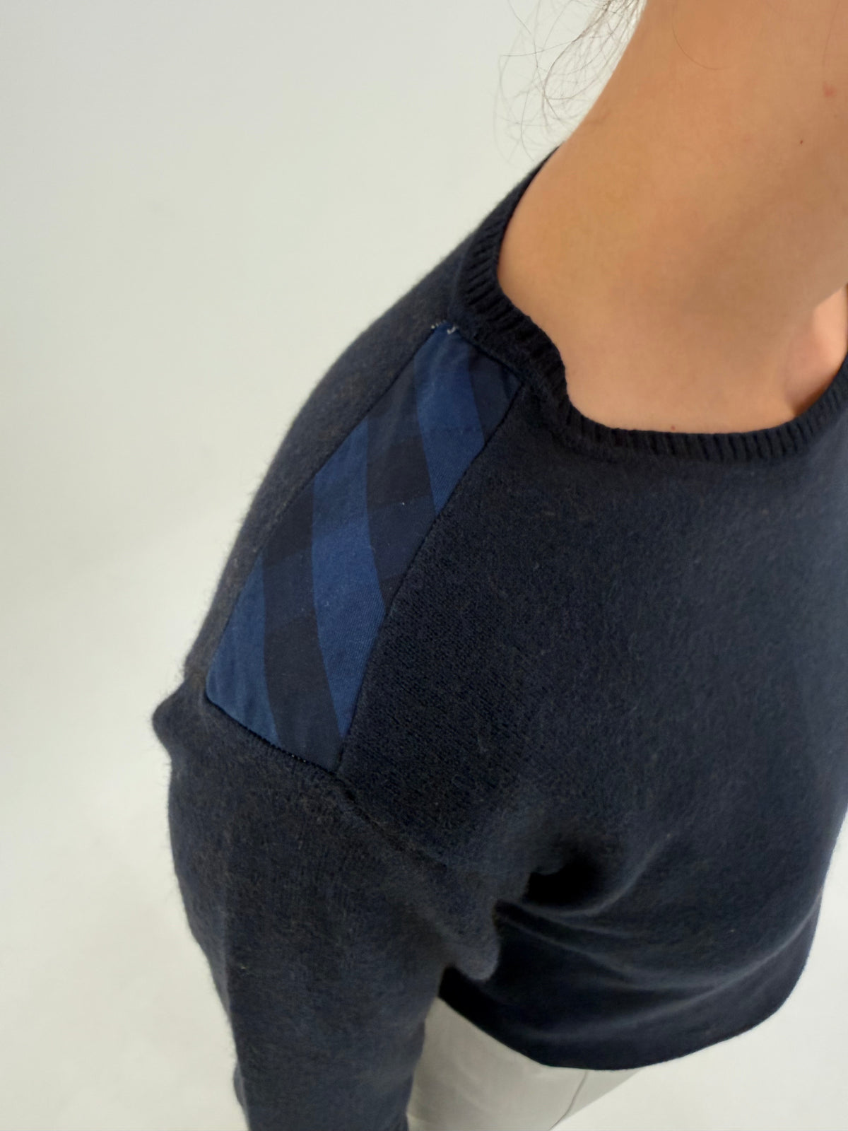 Pulover Burberry din lana extrafina și bumbac Navy blue