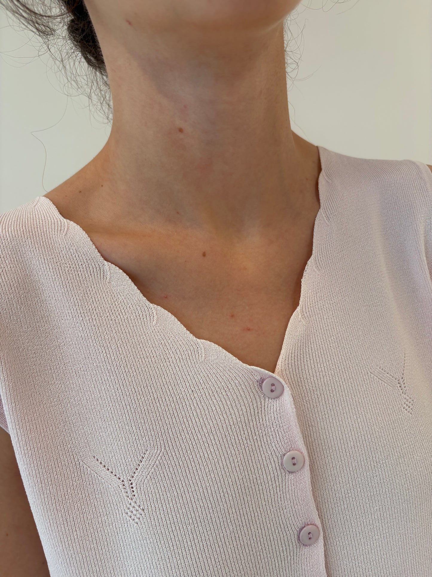 Top light powder pink ușor cambrat din jerse de vară