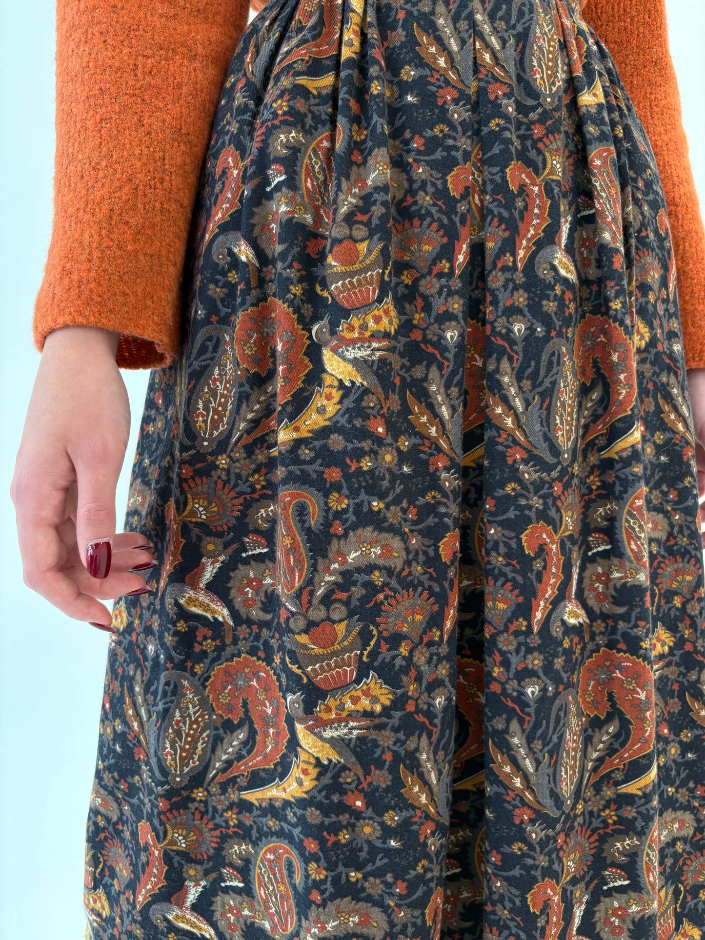 Fustă vintage cu print paisley în culori superbe de toamnă