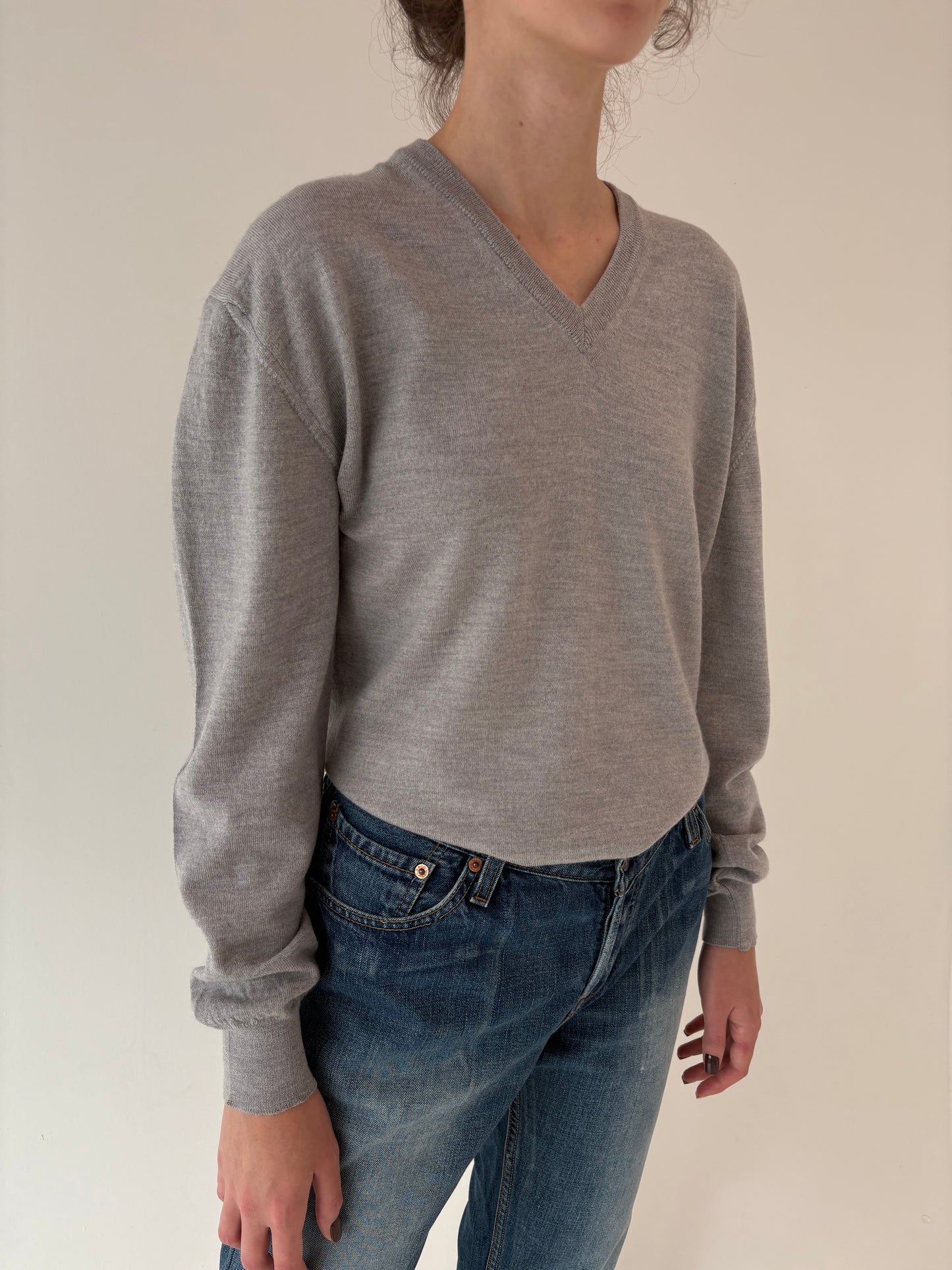 Pulover light gray în anchior din lana merino extrafina de gramaj mare