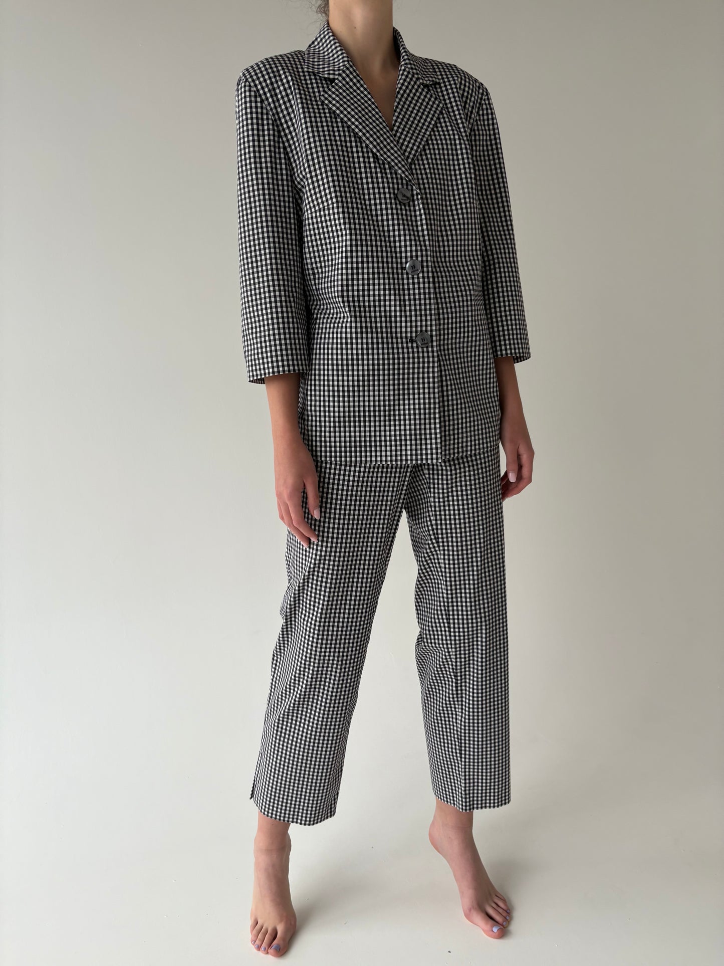 Deux piece din bumbac gingham modelator în croi clasic