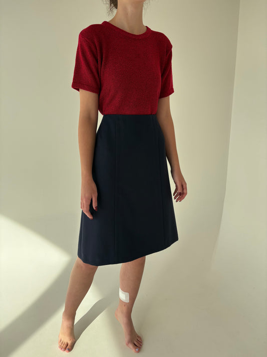 Fustă vintage navy din lana extrafina cu talie ultra înaltă