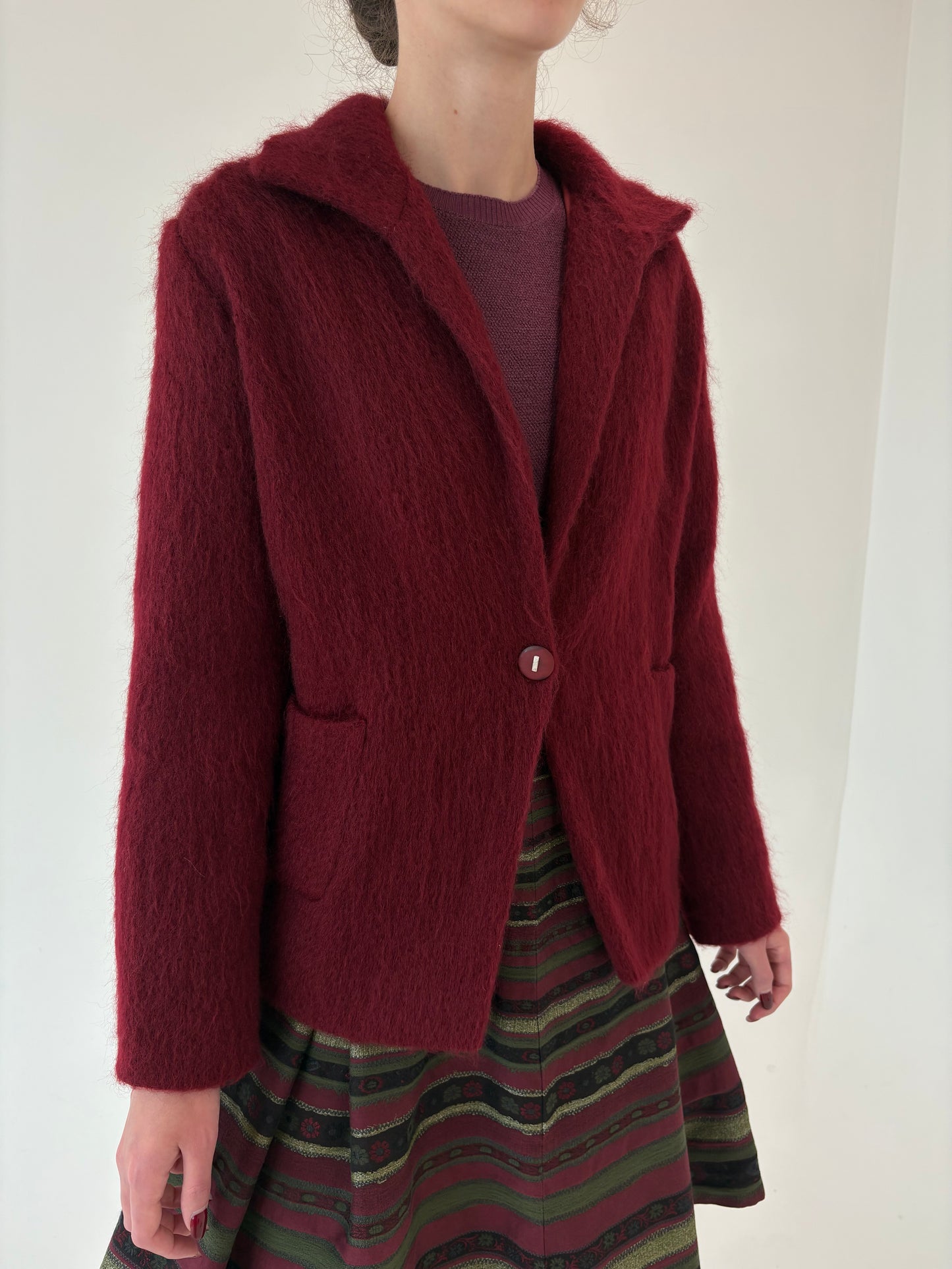 Sacou luxury burgundy din stofă plină de lana cu mohair