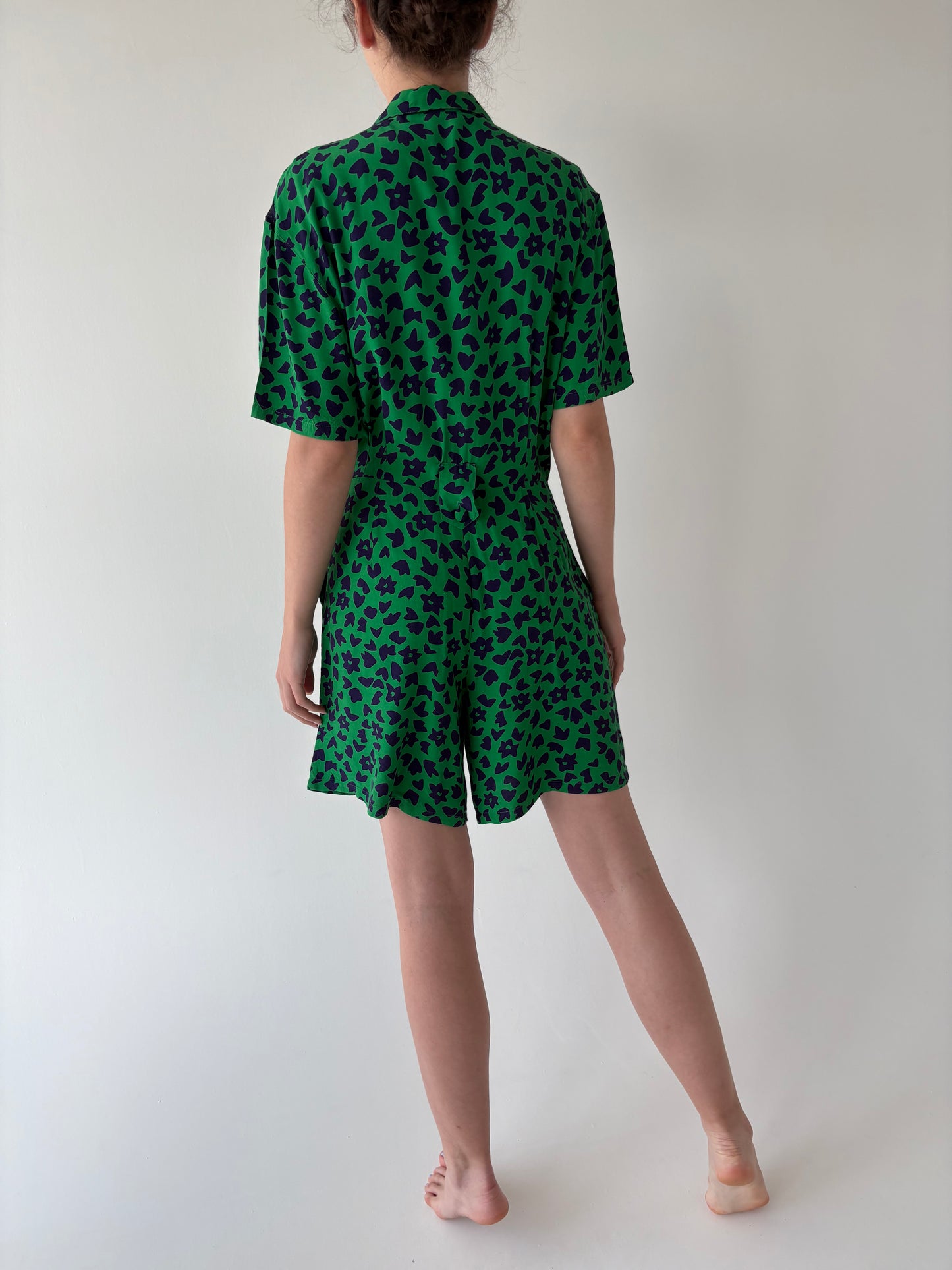 Salopetă vintage verde smarald super vaporoasă cu talie ultra înaltă