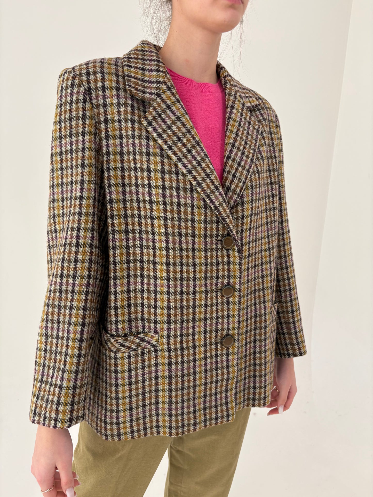 Sacou în carouri din lan extrafina și culori superbe pe warm gray