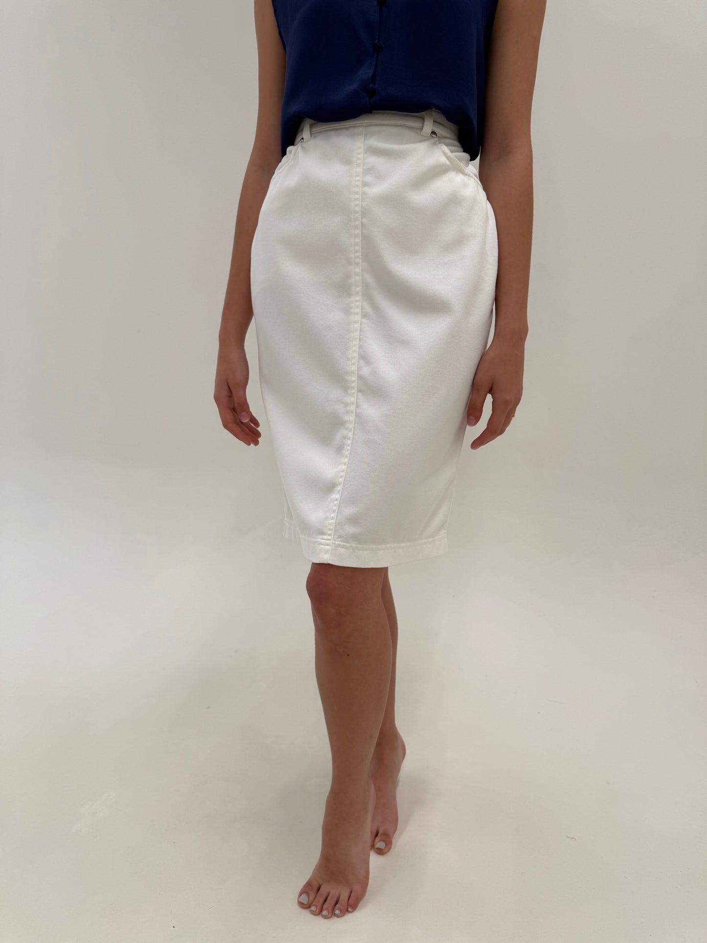 Fustă Escada vintage creion din twill de bumbac cu talie ultra înaltă