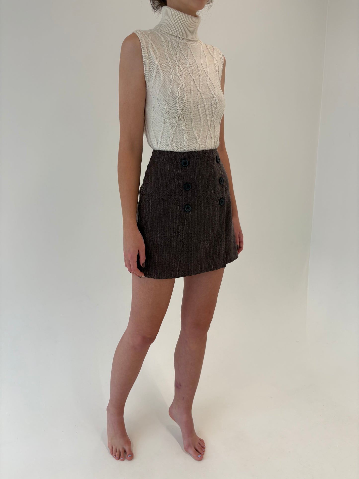Fustă mini taupe brown din stofita