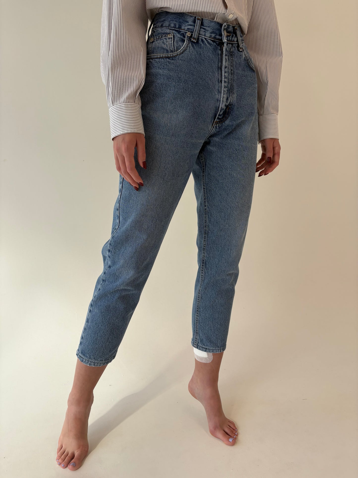 Jeans vintage petite ușor structurați cu talie ultra înaltă