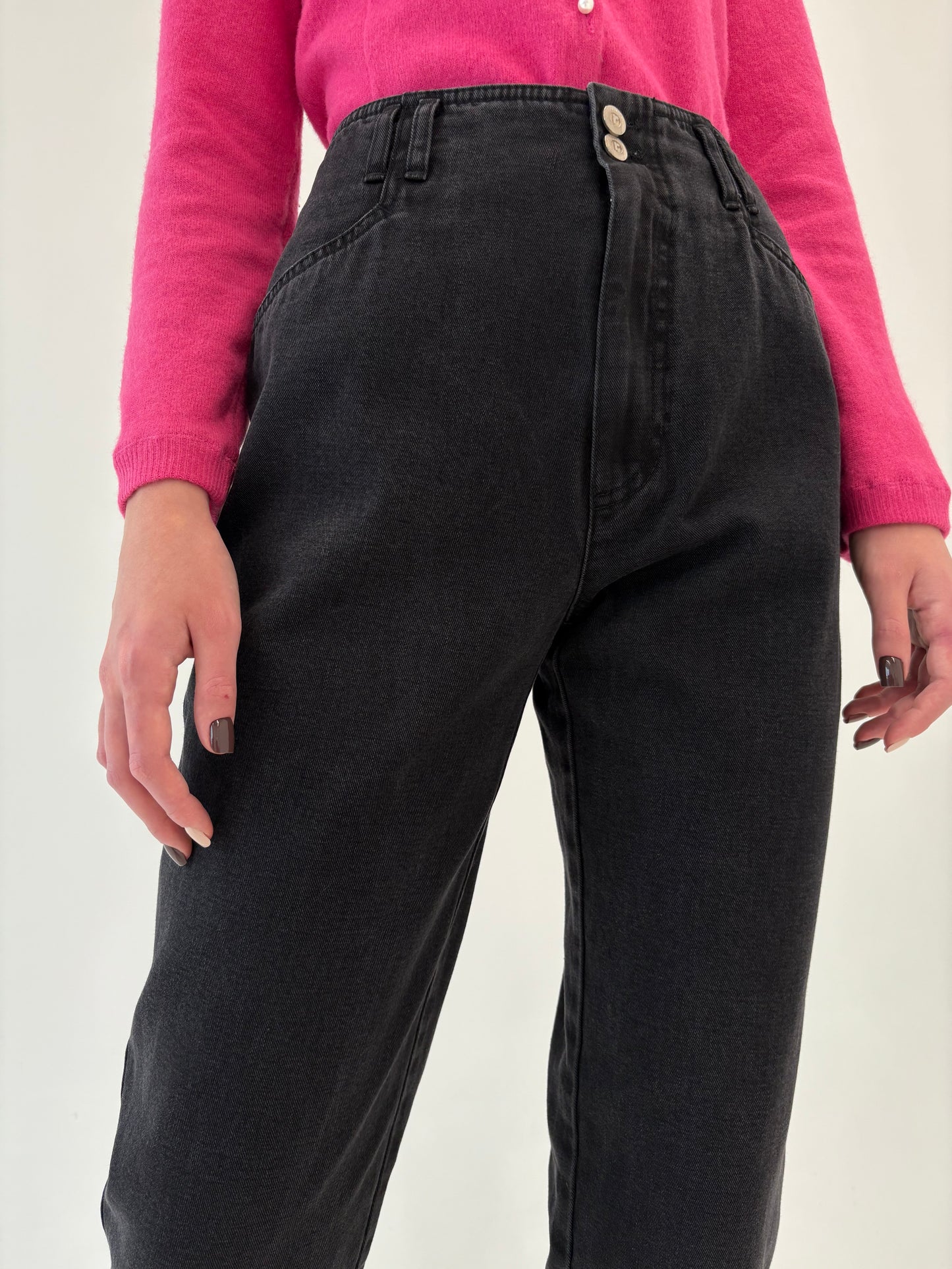 Jeans vintage premium mom fit cu talie ultra înaltă dark wash
