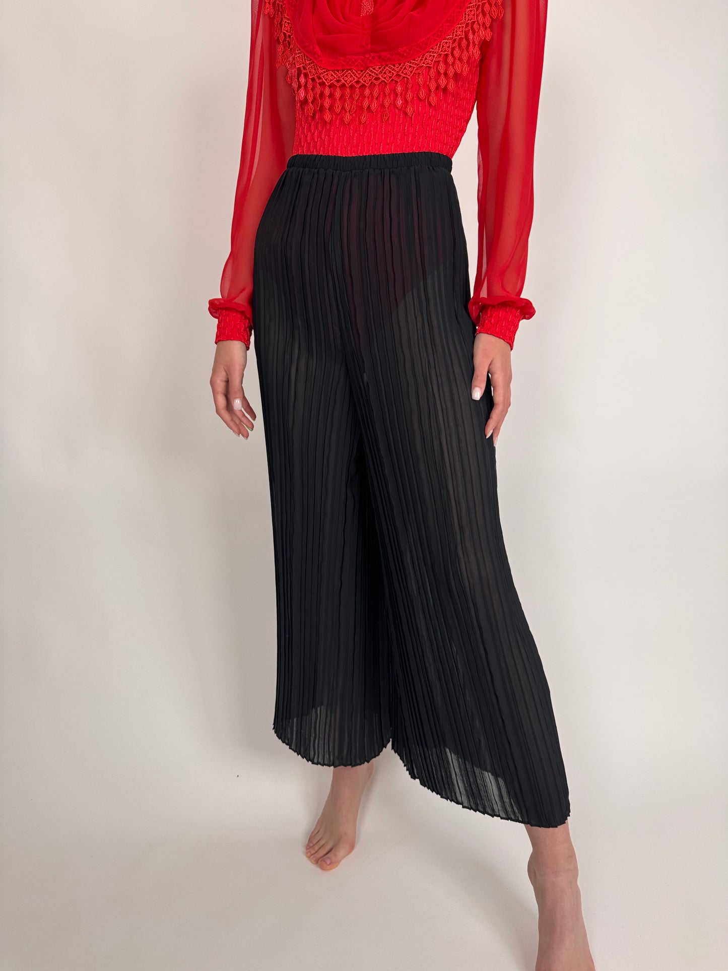 Pantaloni palazzo cu talie ultra înaltă