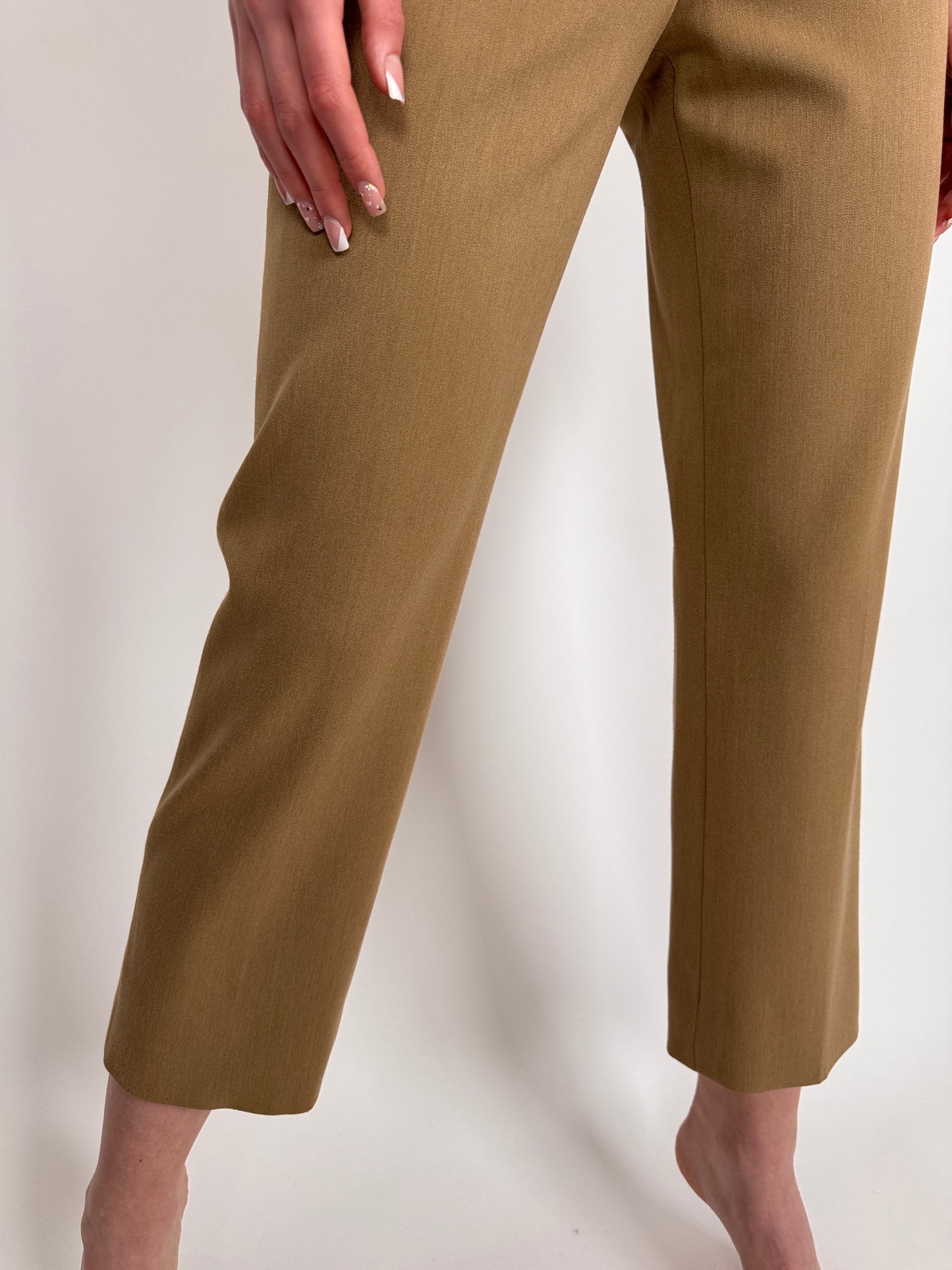 Pantaloni business camel strech cu talie înaltă