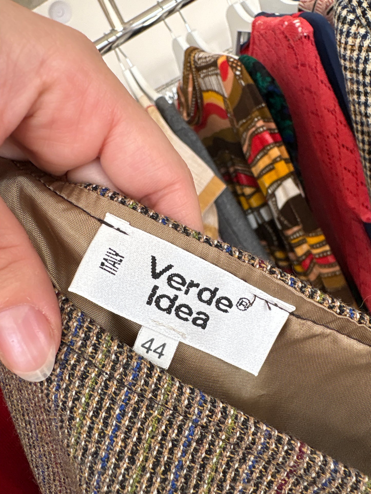 Fustă italiană A-line din tweed plin de lana extrafina cu efect curcubeu