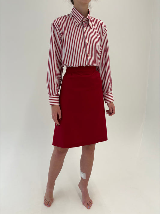 Fustă vintage cherry red din lana extrafina cu talie ultra înaltă marcată