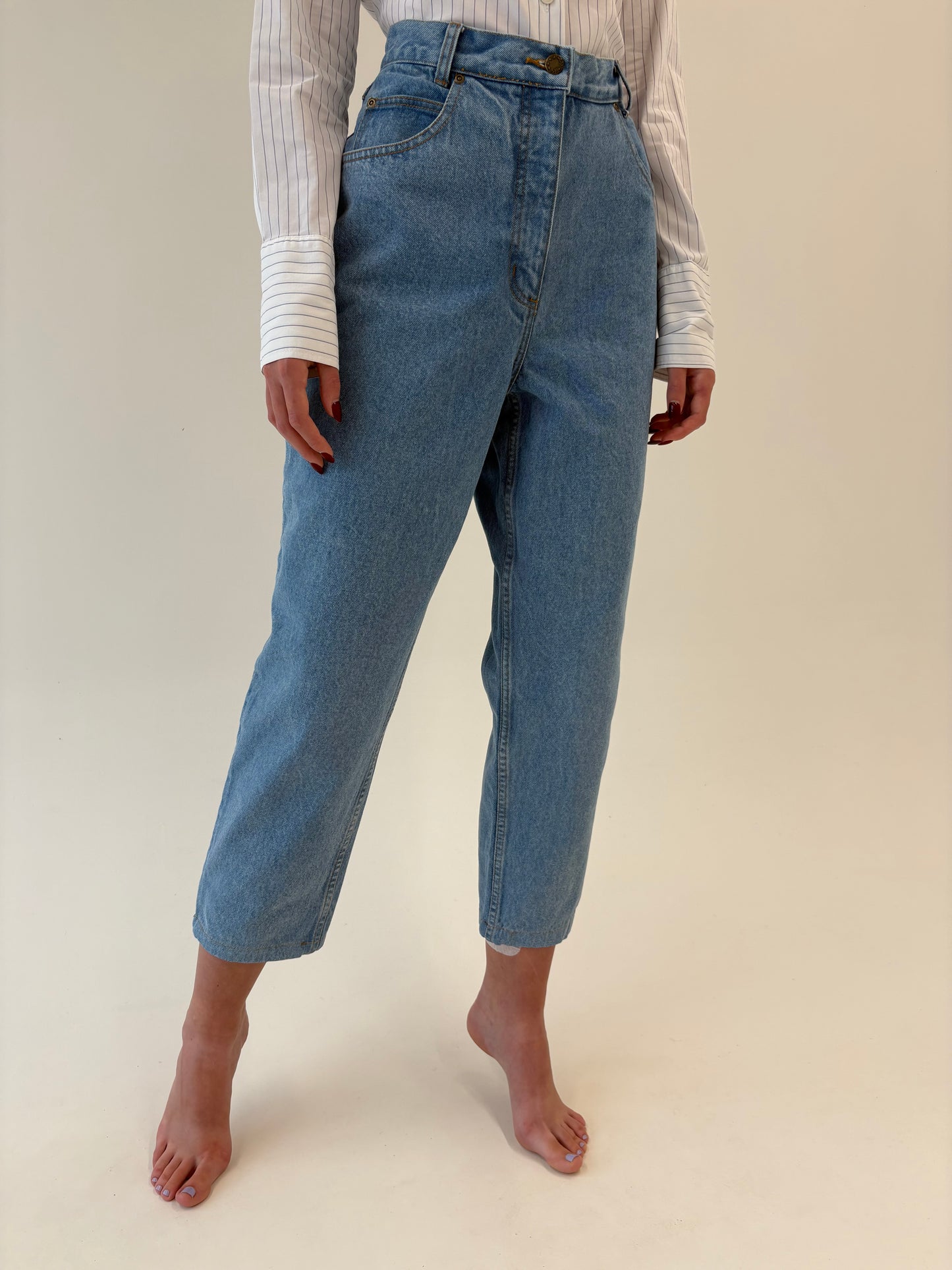 Jeans vintage premium mom fit cu talie ultra înaltă classic wash