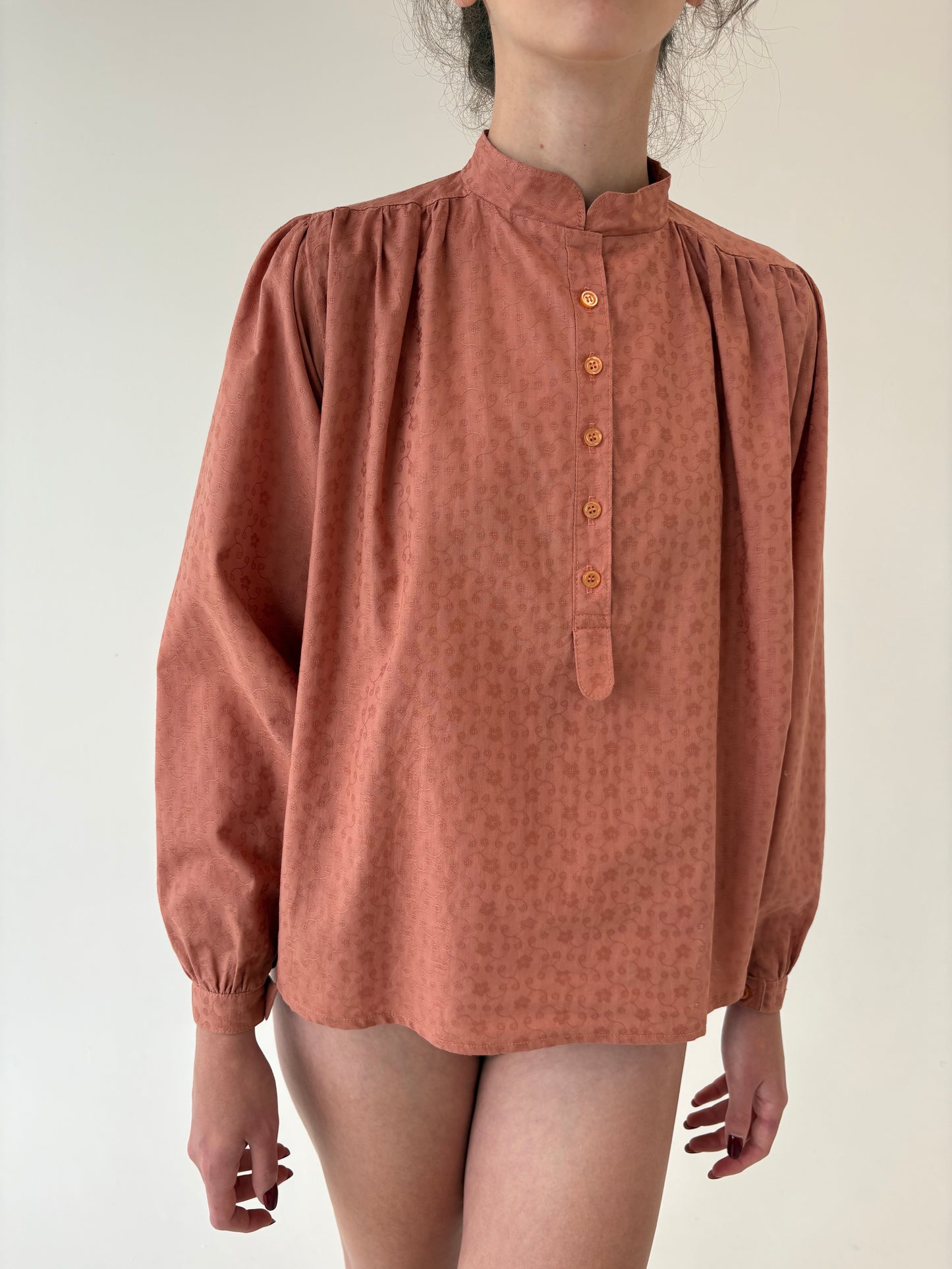 Cămașa vintage din jacquard de bumbac excepțional terracota