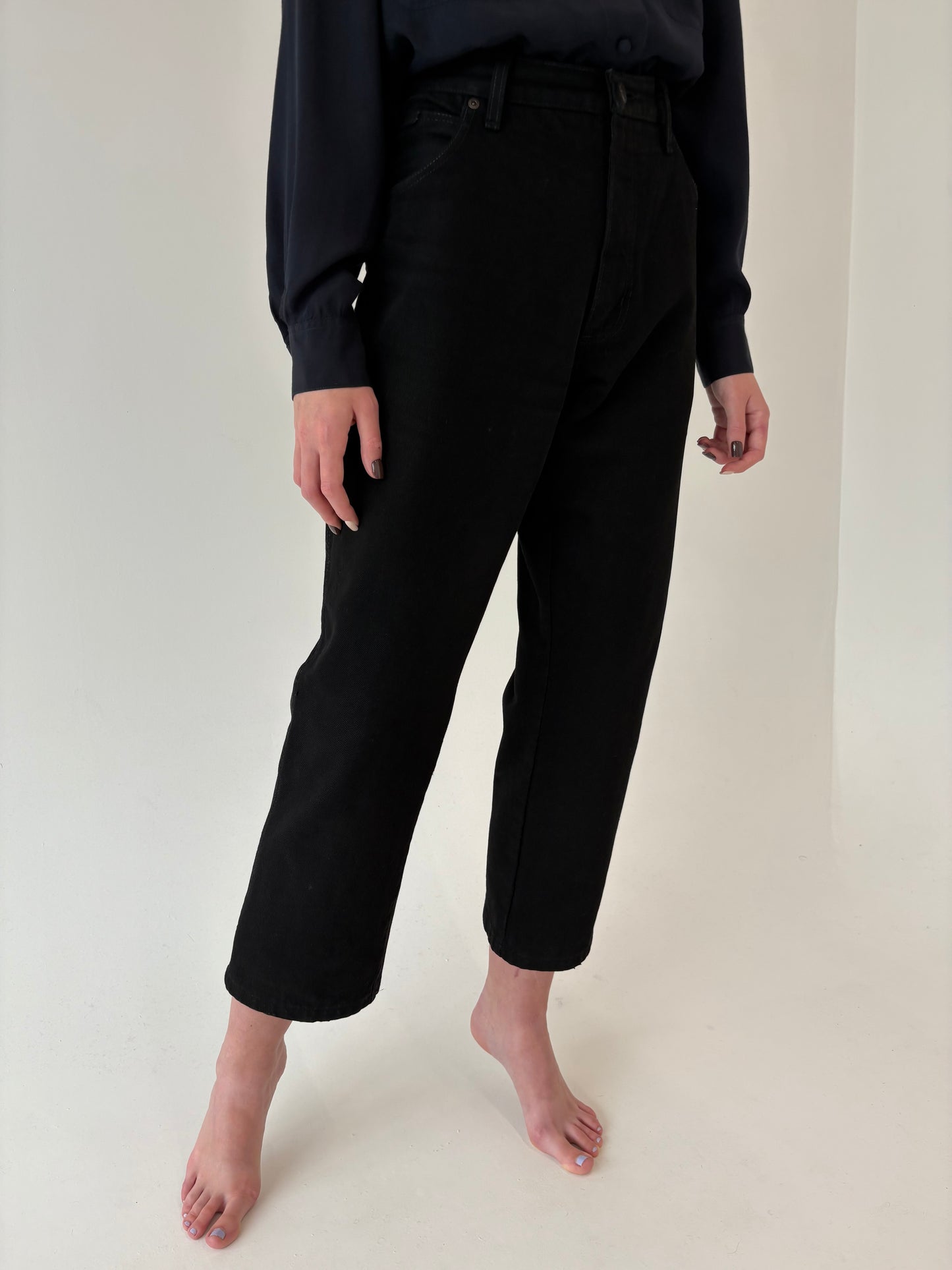 Jeans vintage premium negri straight leg cu talie înaltă