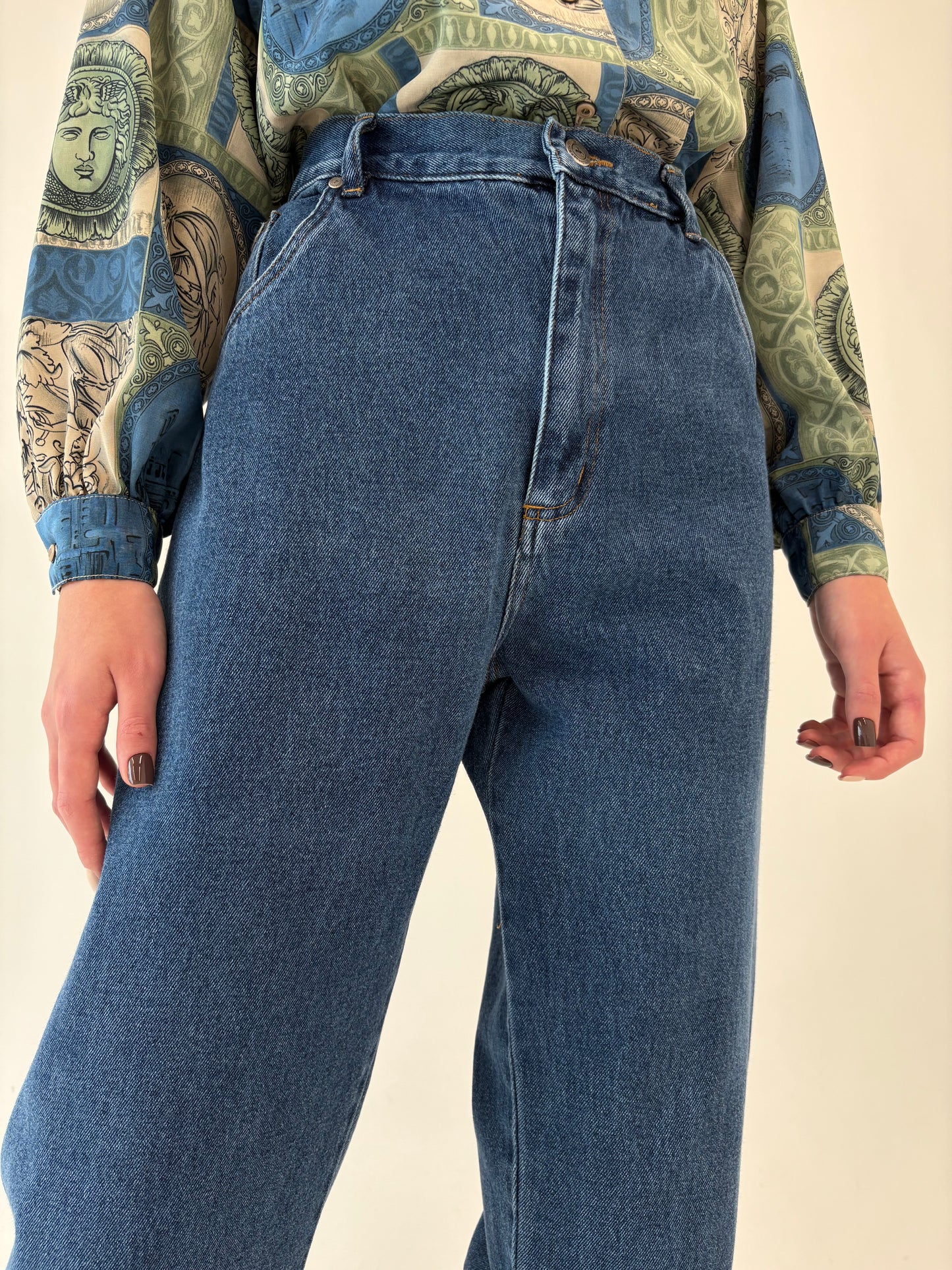Jeans super tall vintage premium classic wash cu talie înaltă