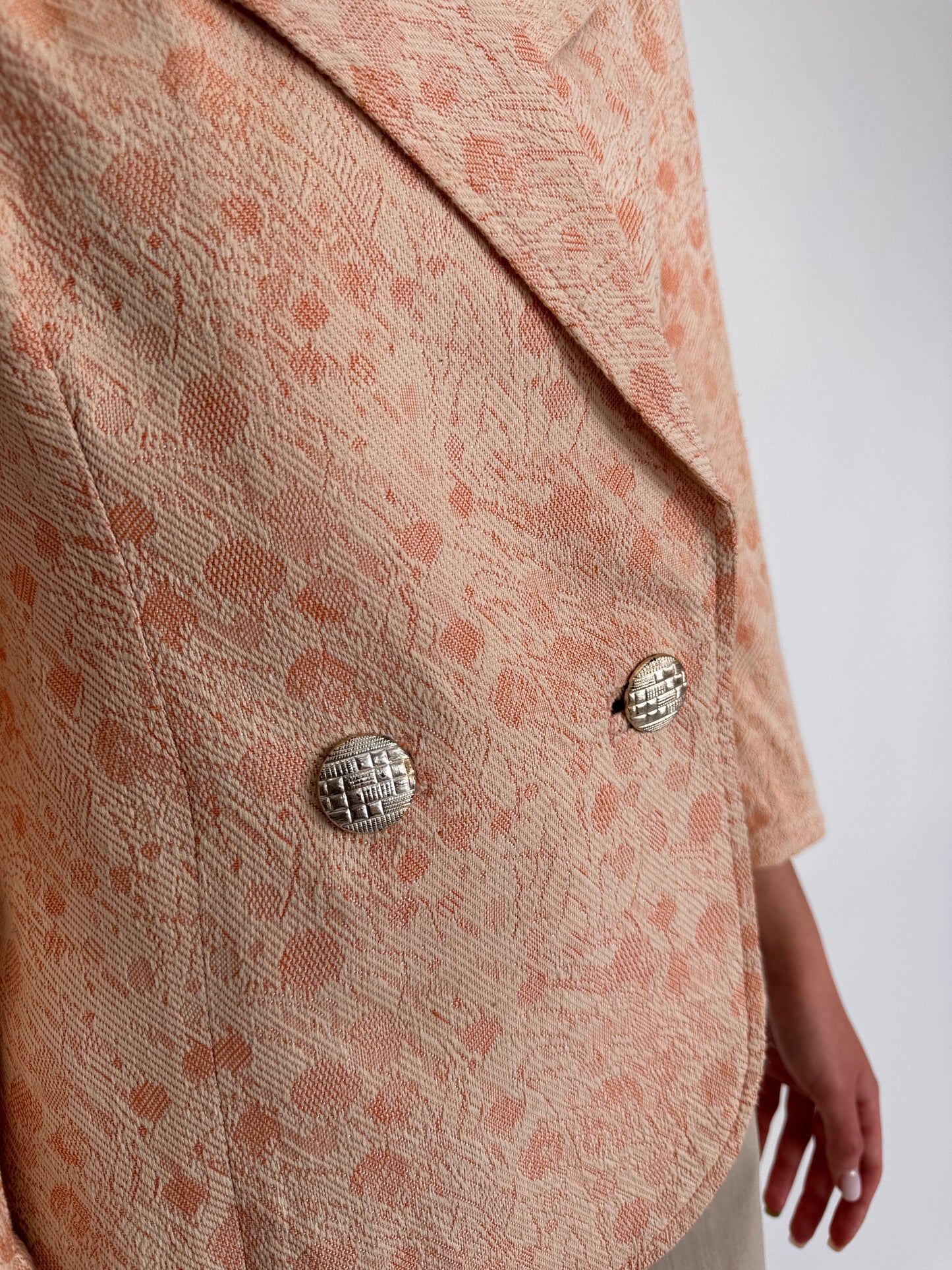 Sacou vintage cambrat din brocart în culori pudrate