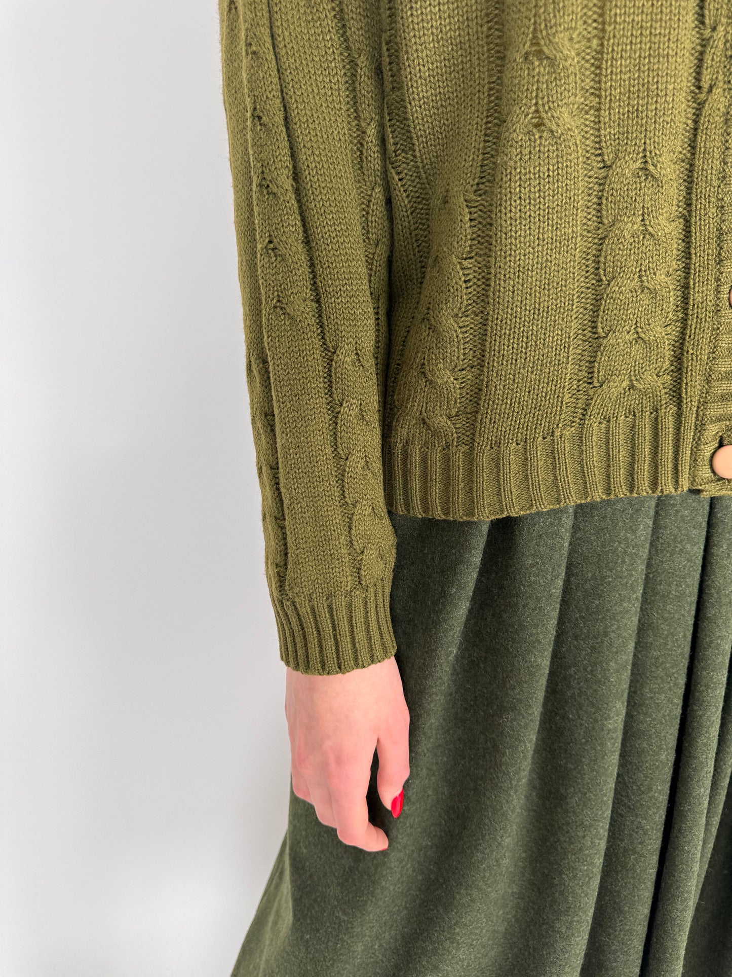 Cardigan hunter green cu torsade din Lana plină fină