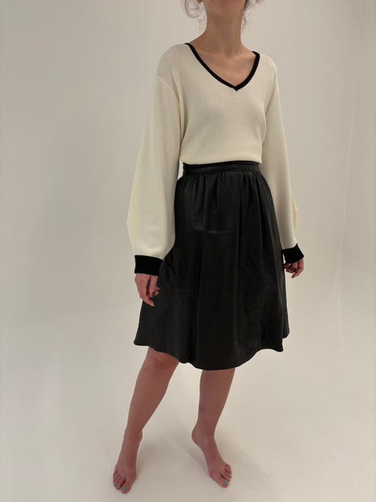 Fustă din piele naturală super amplă cu talie ultra înaltă marcată