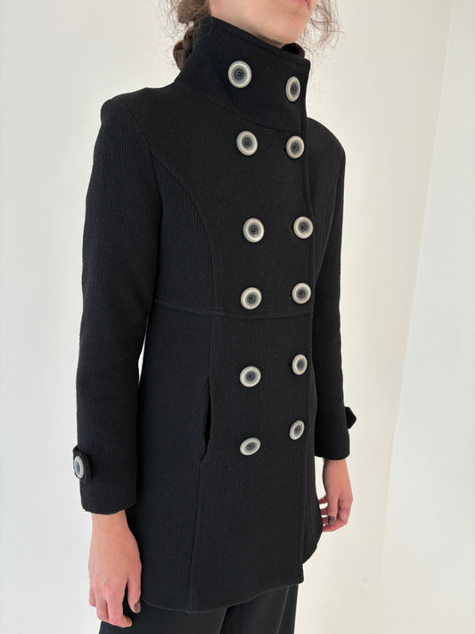 Paltonas in croi actual cu închidere dublă din jerse dens de lana căptușit